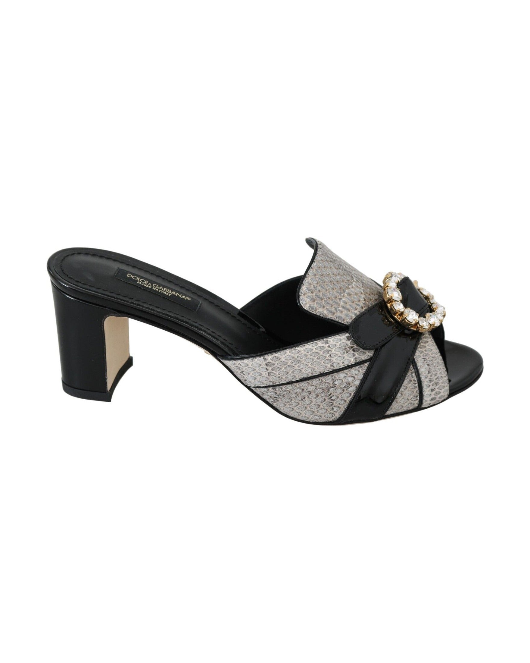 Dolce & Gabbana Black Leather Exotic Crystals Sandals Shoes Glam Steals