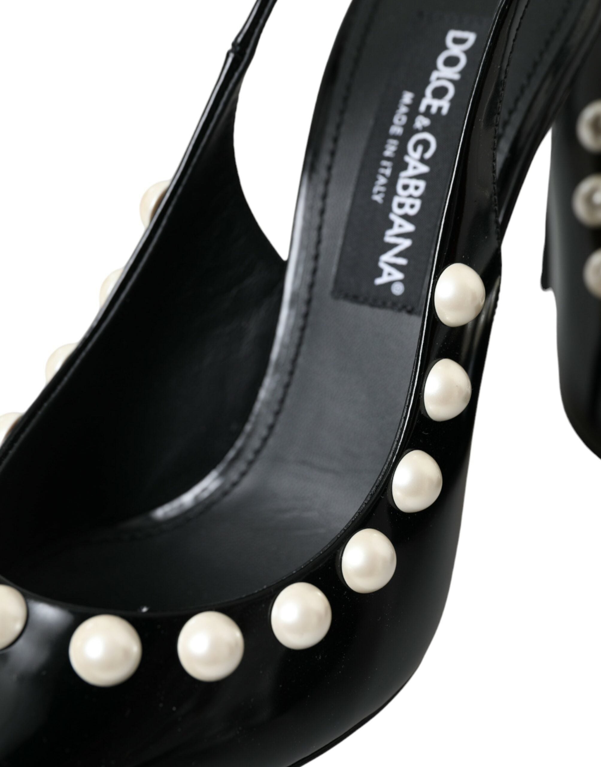 Dolce & Gabbana Black Leather Faux Pearl Heel Slingback Shoes Glam Steals