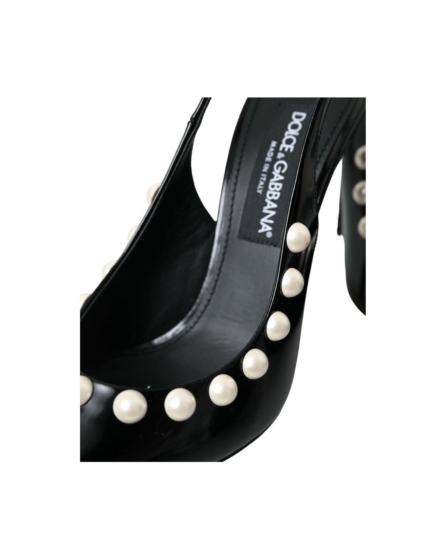 Dolce & Gabbana Black Leather Faux Pearl Heel Slingback Shoes Glam Steals