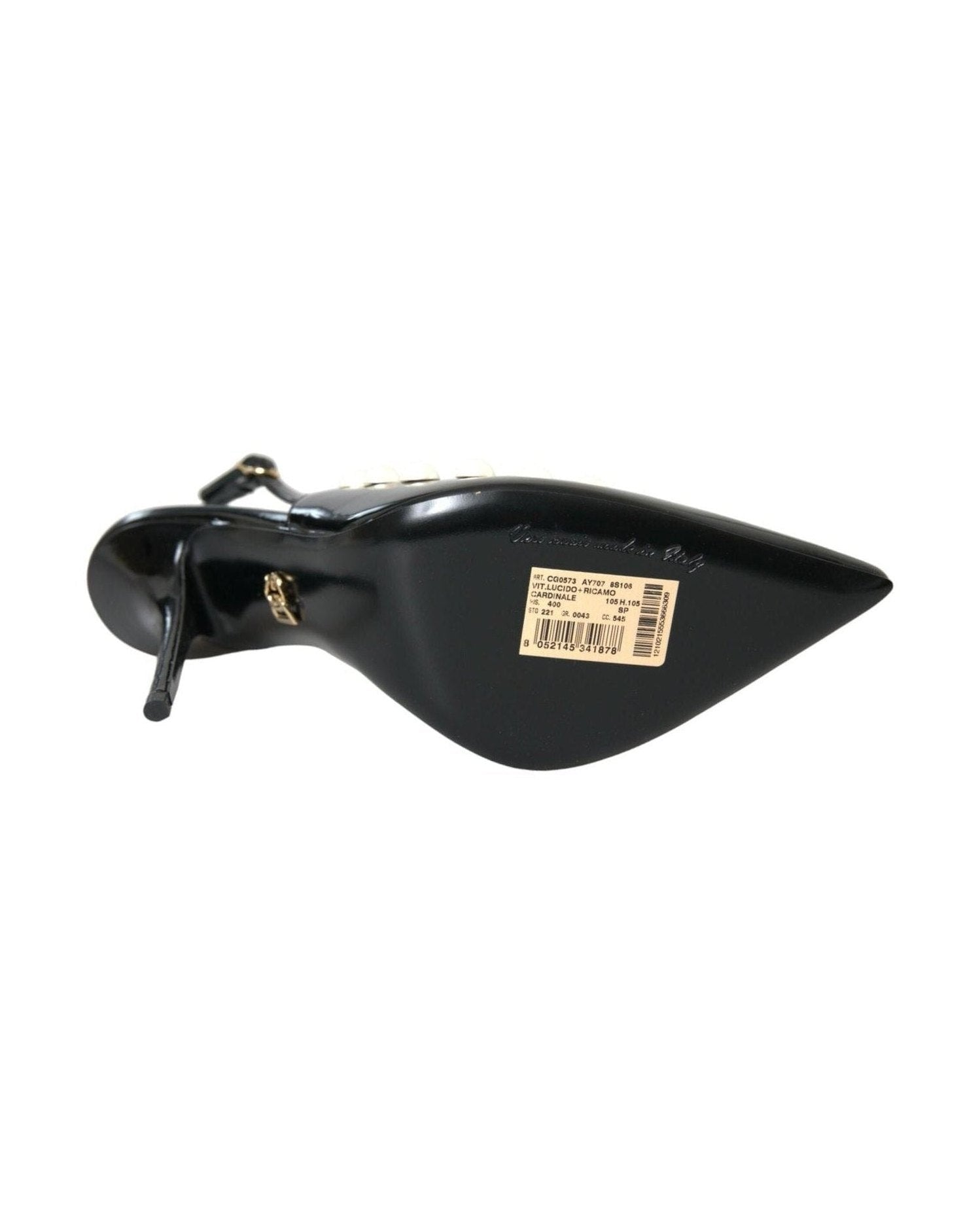 Dolce & Gabbana Black Leather Faux Pearl Heel Slingback Shoes Glam Steals