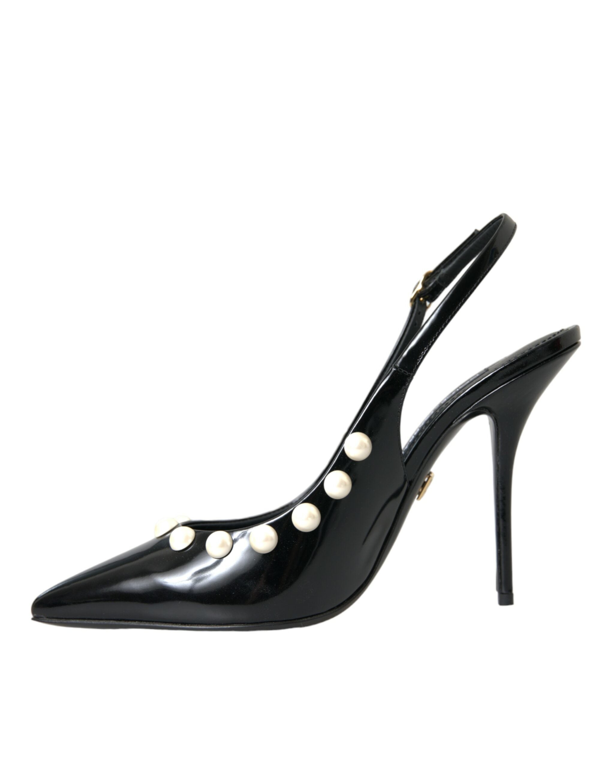 Dolce & Gabbana Black Leather Faux Pearl Heel Slingback Shoes Glam Steals
