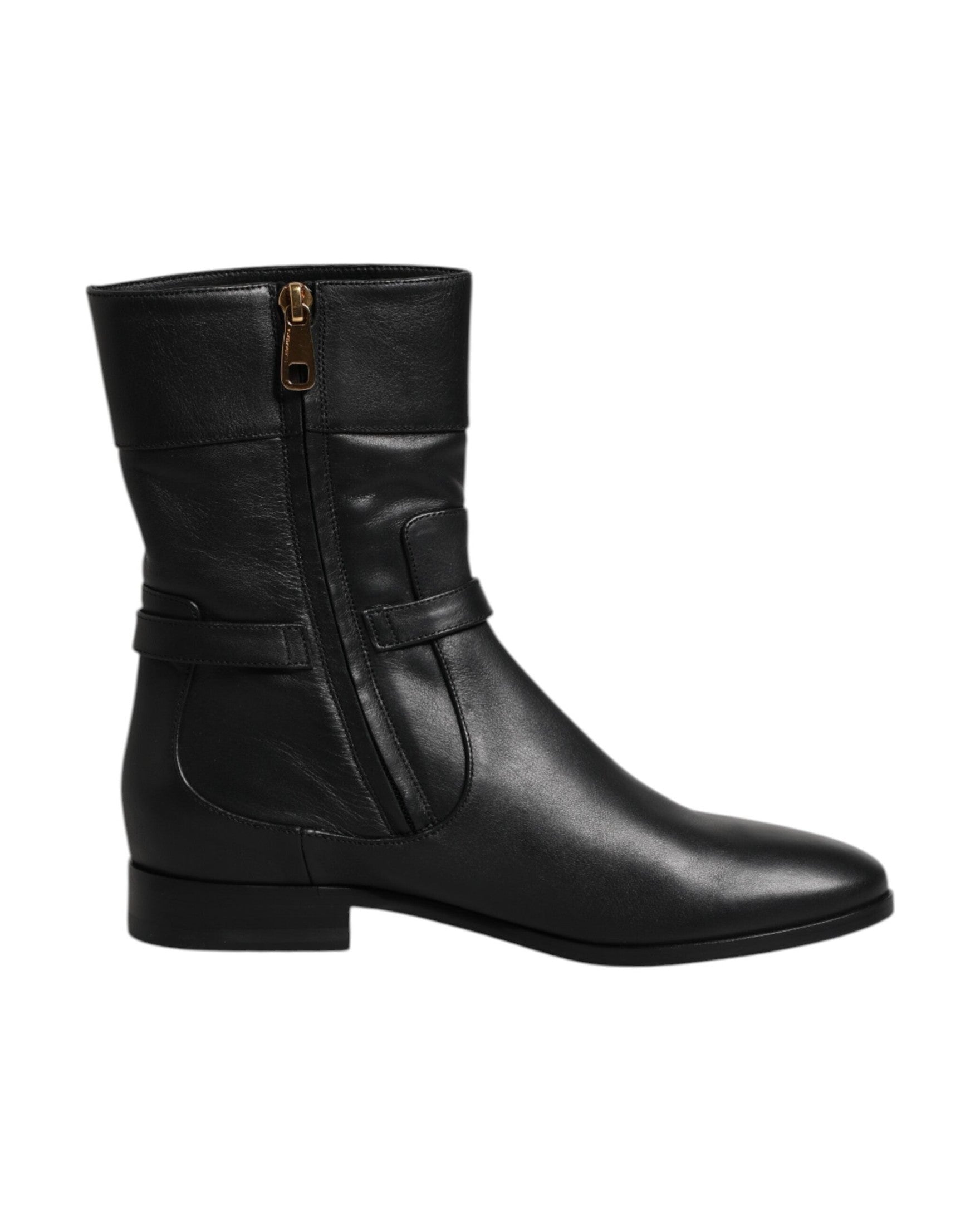 Dolce & Gabbana Black Leather Flats Logo Short Boots Shoes Glam Steals