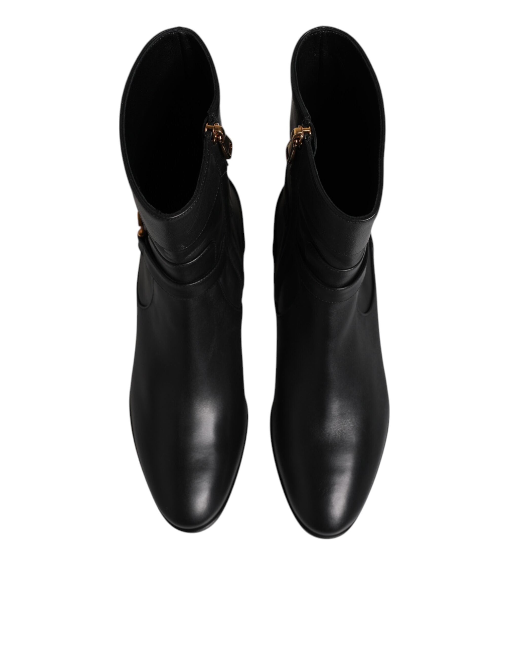 Dolce & Gabbana Black Leather Flats Logo Short Boots Shoes Glam Steals