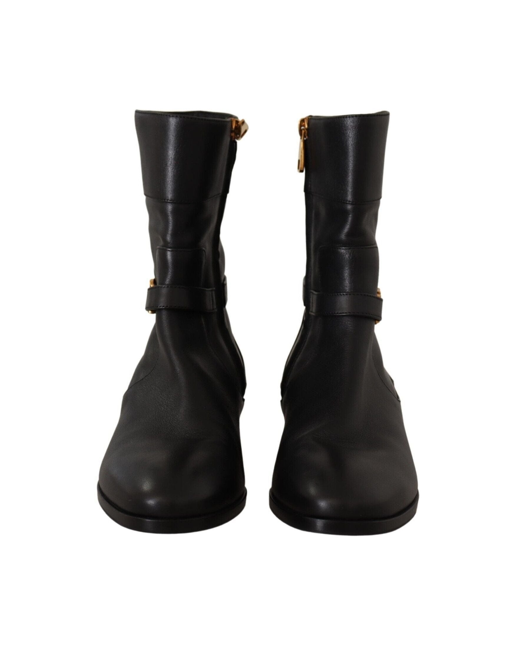 Dolce & Gabbana Black Leather Flats Logo Short Boots Glam Steals