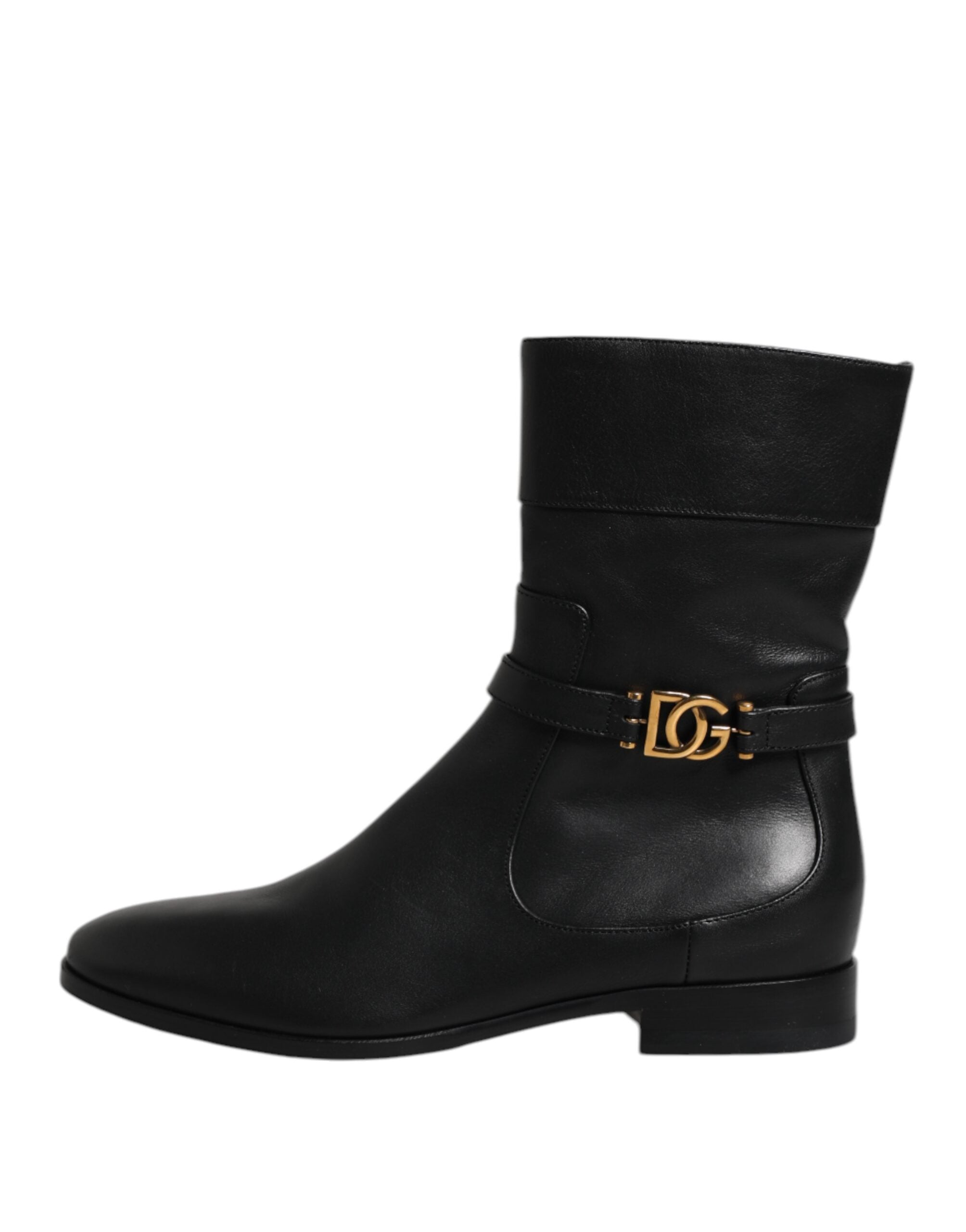 Dolce & Gabbana Black Leather Flats Logo Short Boots Shoes Glam Steals