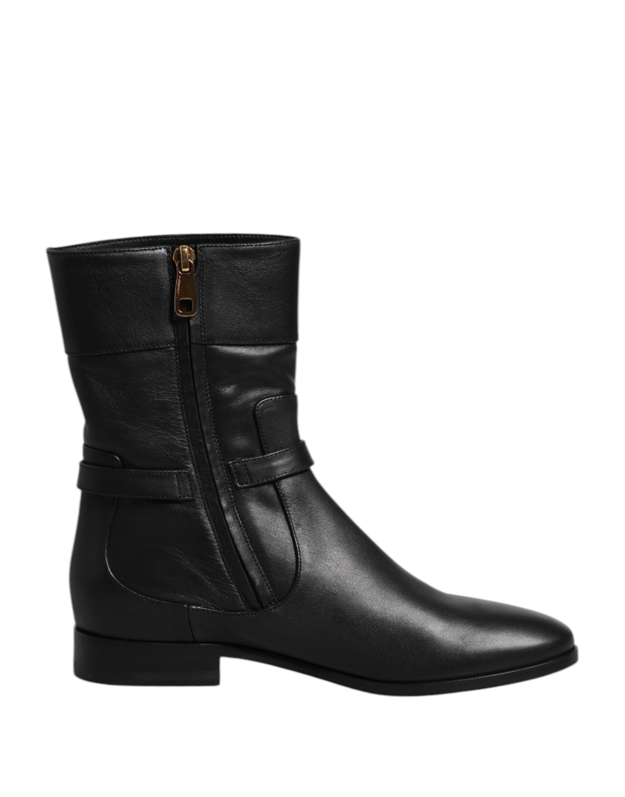 Dolce & Gabbana Black Leather Flats Logo Short Boots Shoes Glam Steals