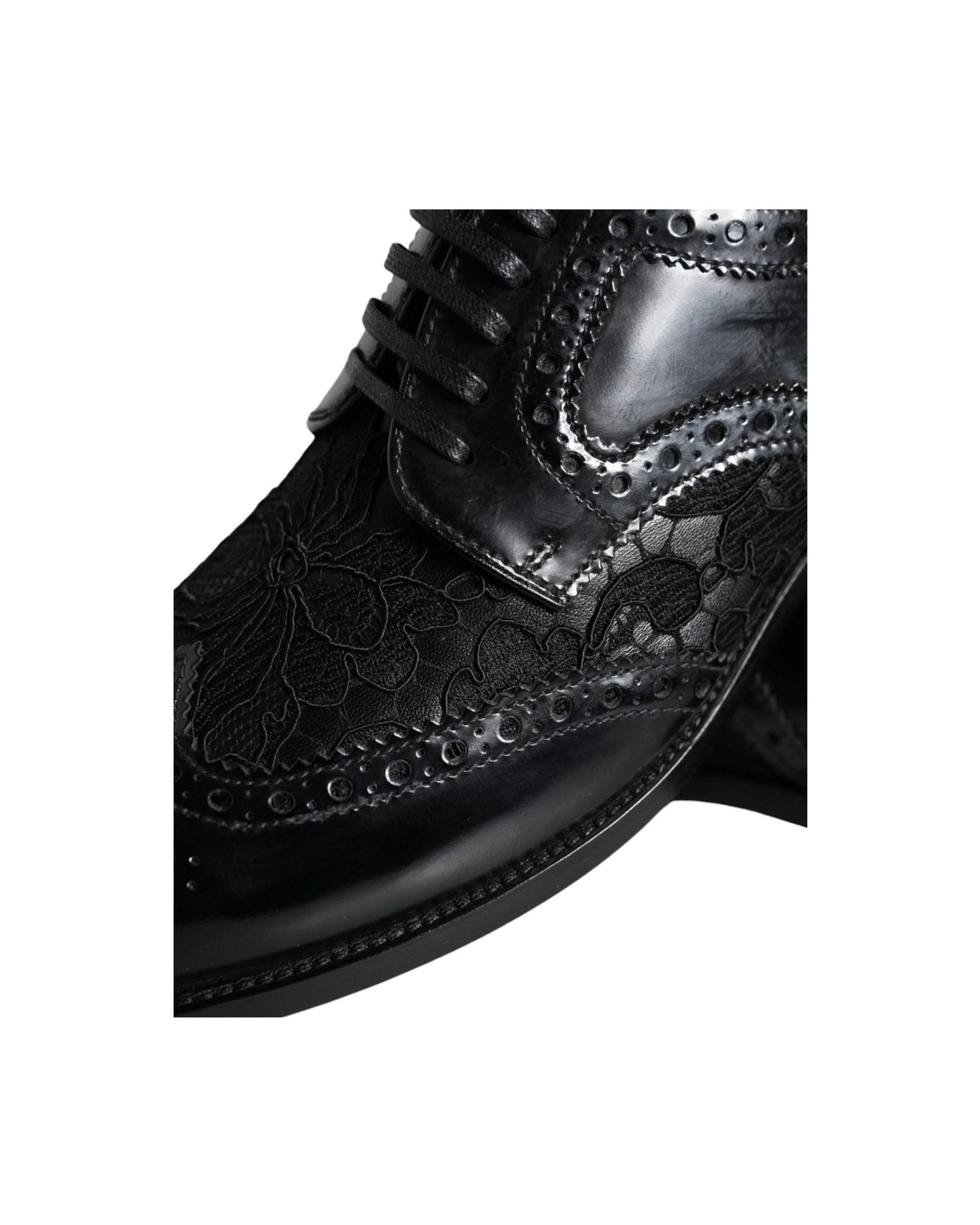 Dolce & Gabbana Black Leather Floral Lace Dress Formal Shoes Shoes
