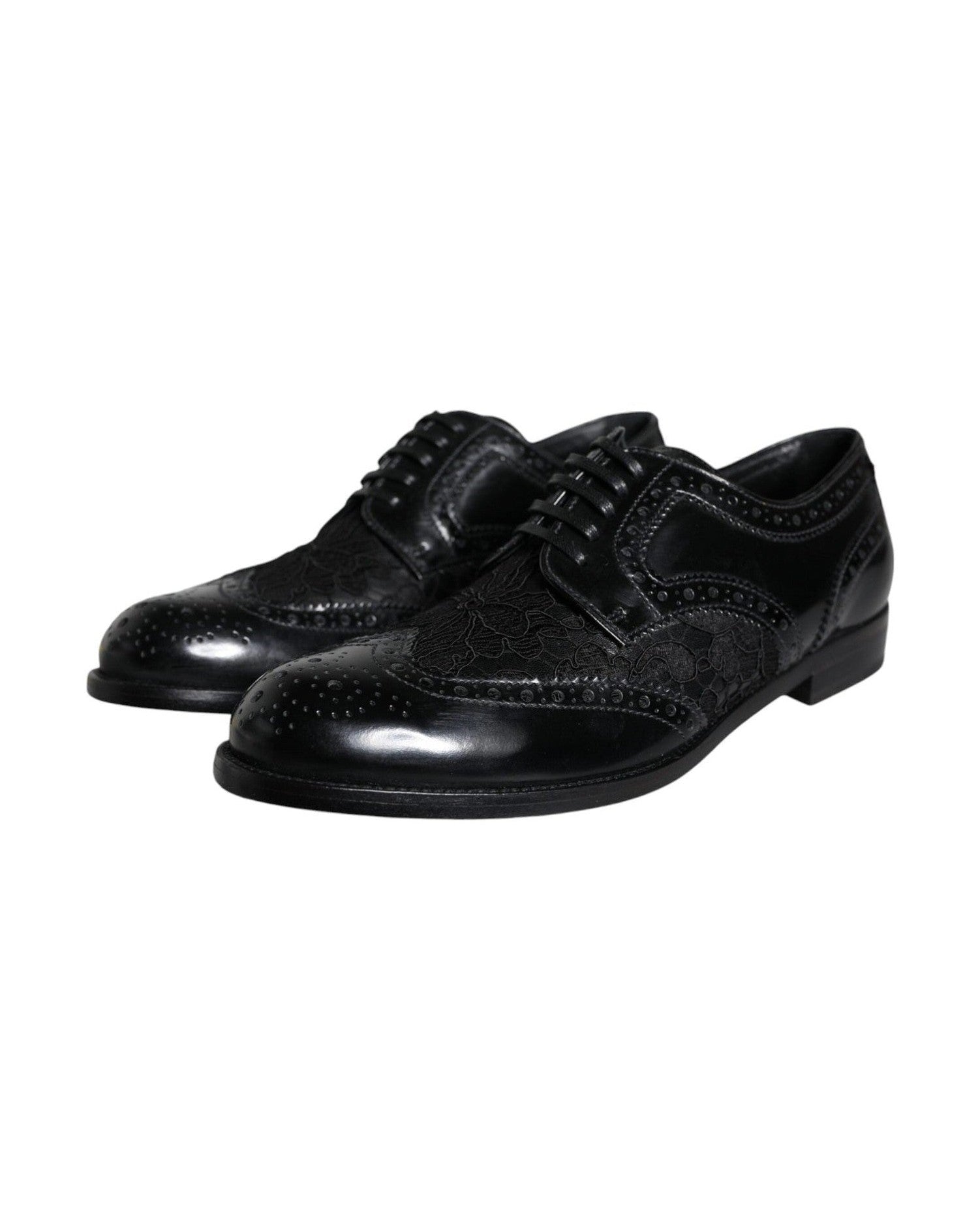 Dolce & Gabbana Black Leather Floral Lace Dress Formal Shoes Glam Steals