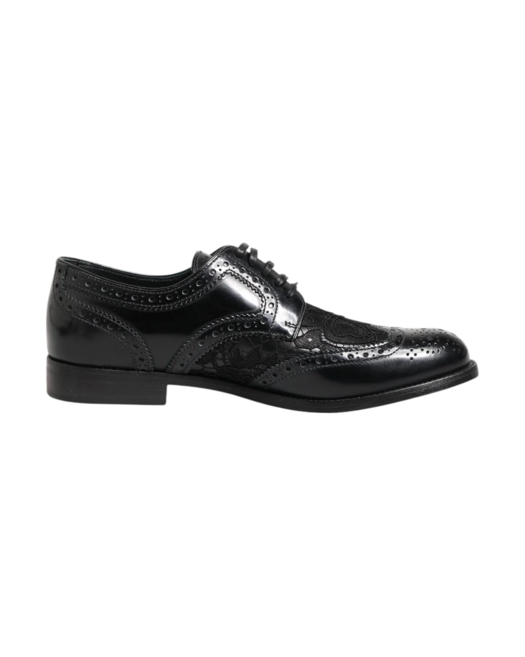 Dolce & Gabbana Black Leather Floral Lace Dress Formal Shoes Shoes