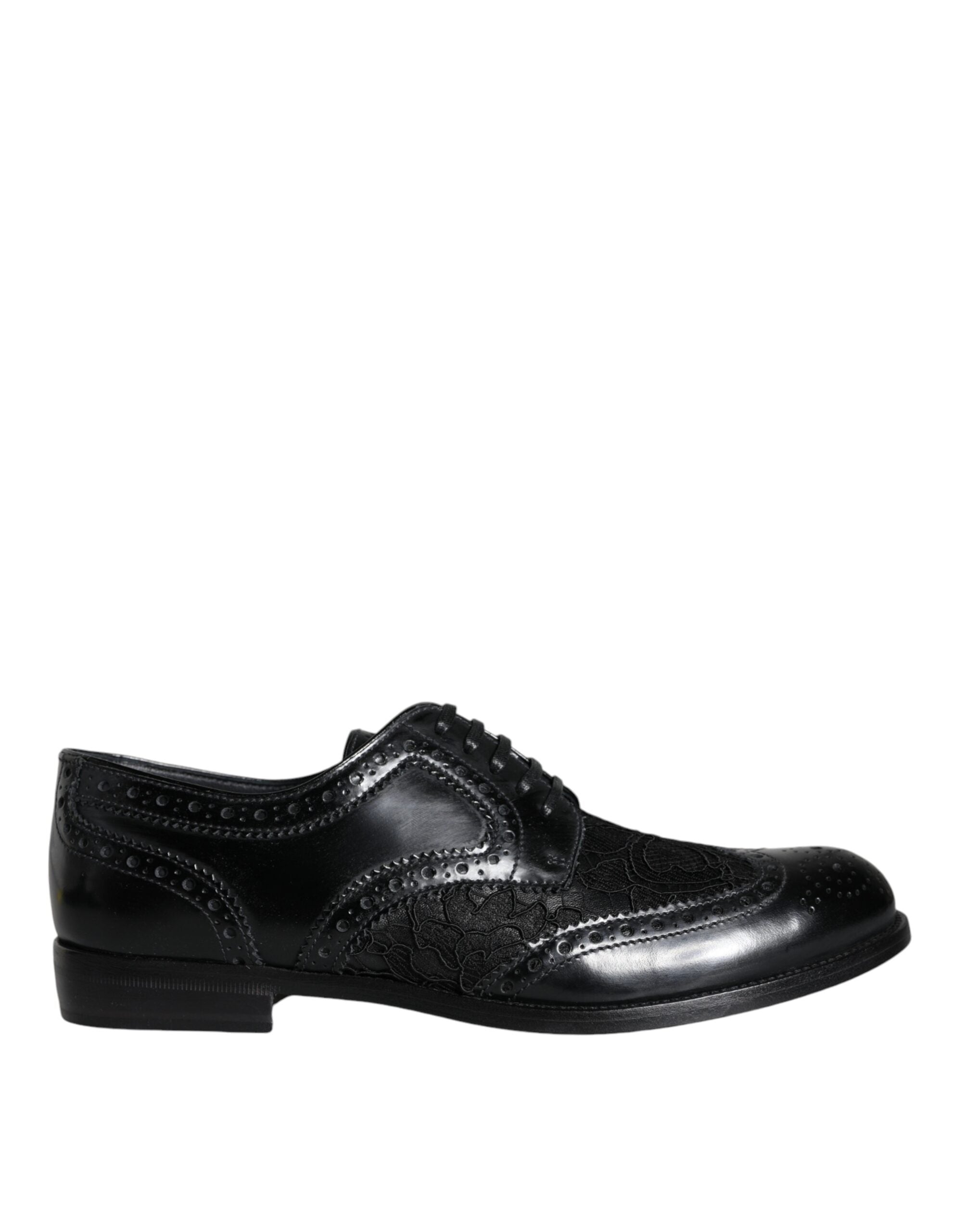 Dolce & Gabbana Black Leather Floral Lace Dress Formal Shoes Glam Steals