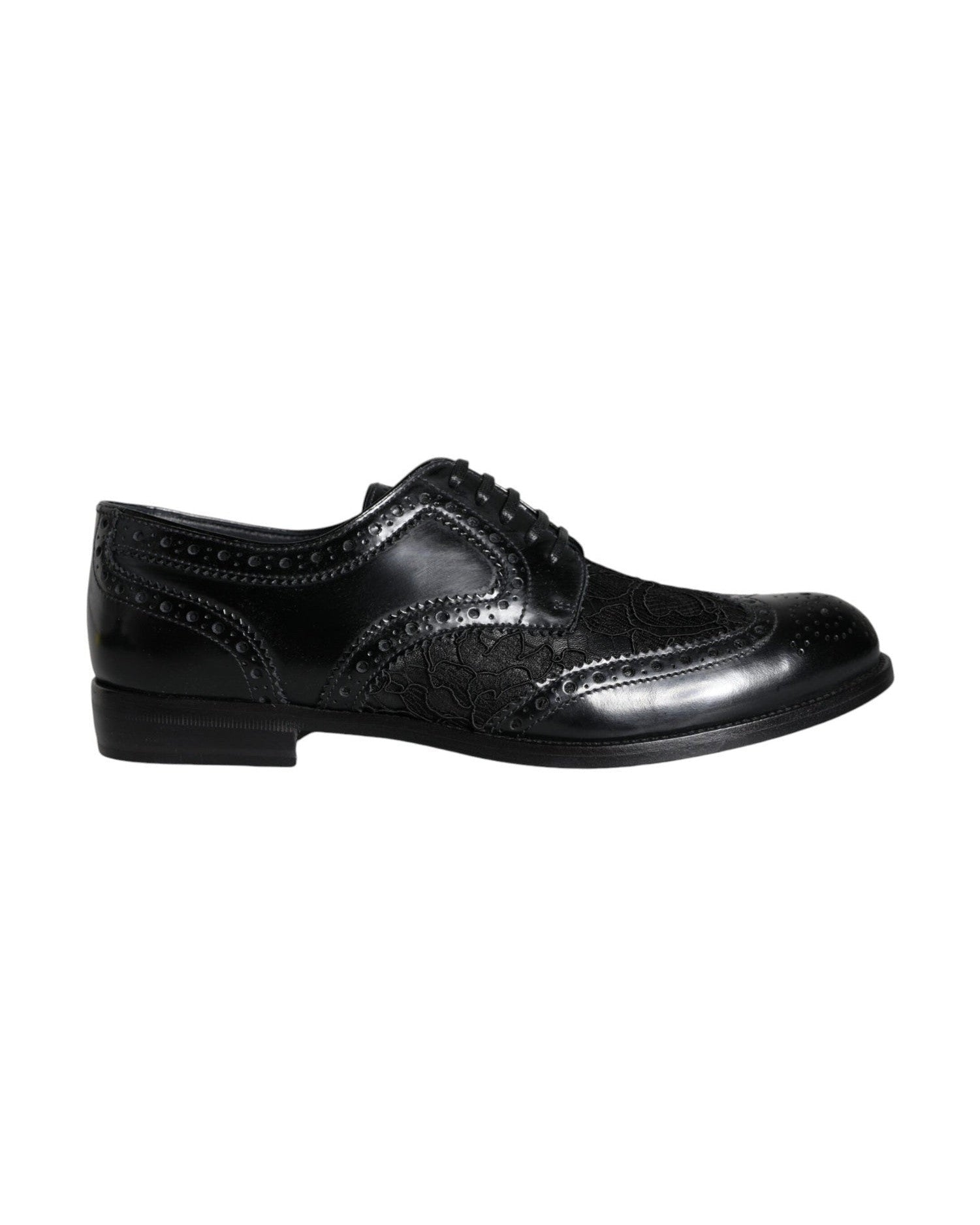 Dolce & Gabbana Black Leather Floral Lace Dress Formal Shoes Glam Steals