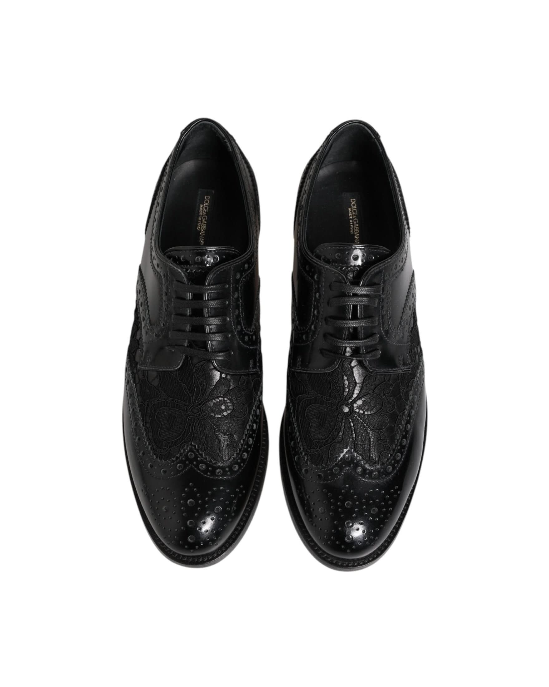 Dolce & Gabbana Black Leather Floral Lace Dress Formal Shoes Shoes