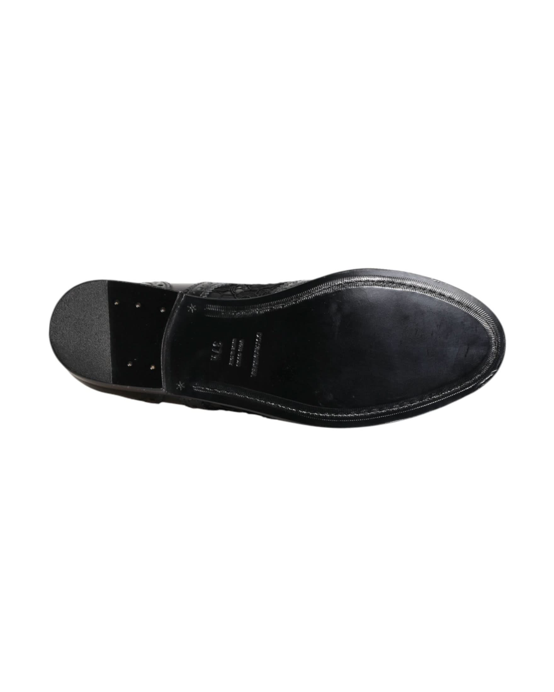 Dolce & Gabbana Black Leather Floral Lace Dress Formal Shoes Shoes