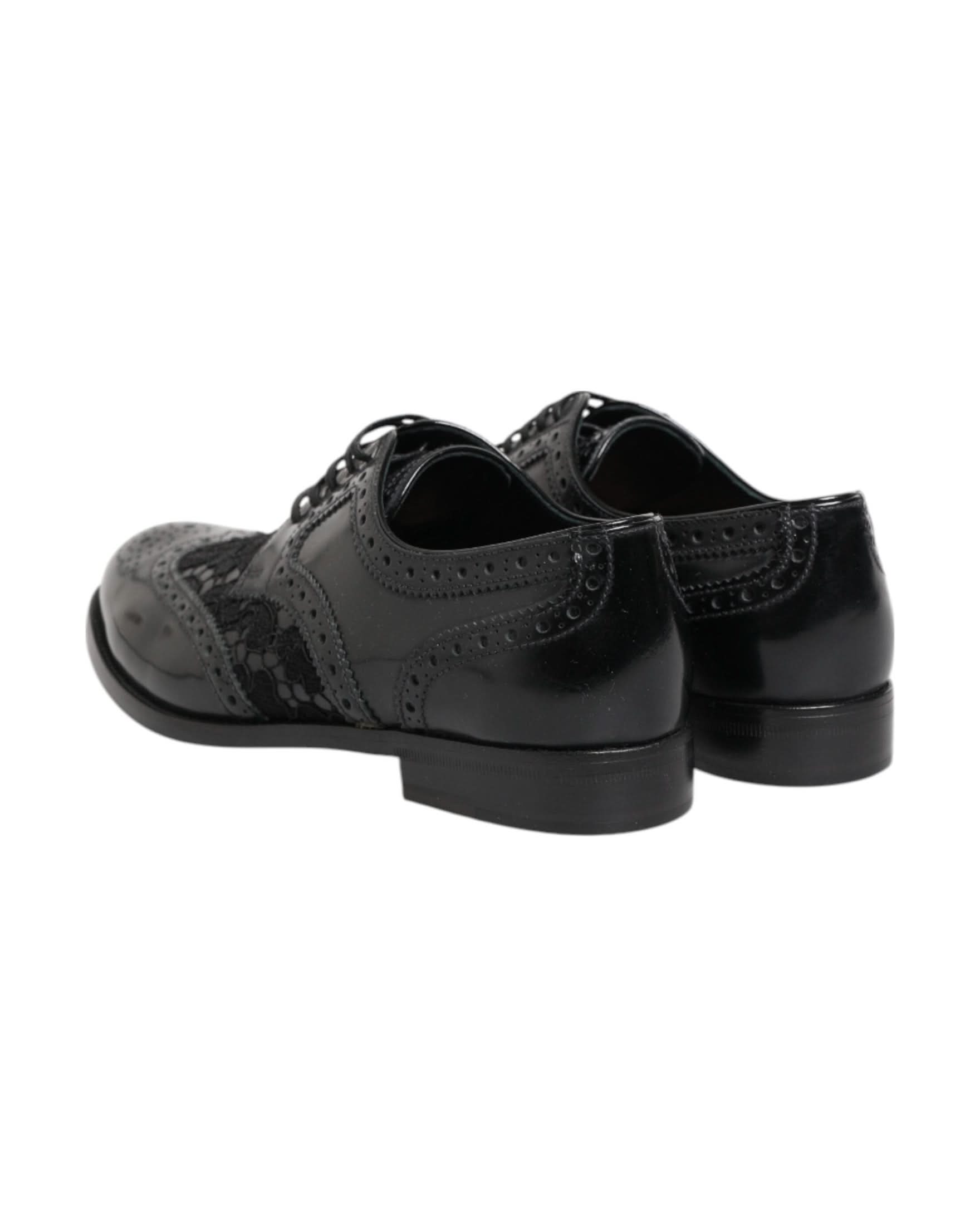 Dolce & Gabbana Black Leather Floral Lace Dress Formal Shoes Shoes