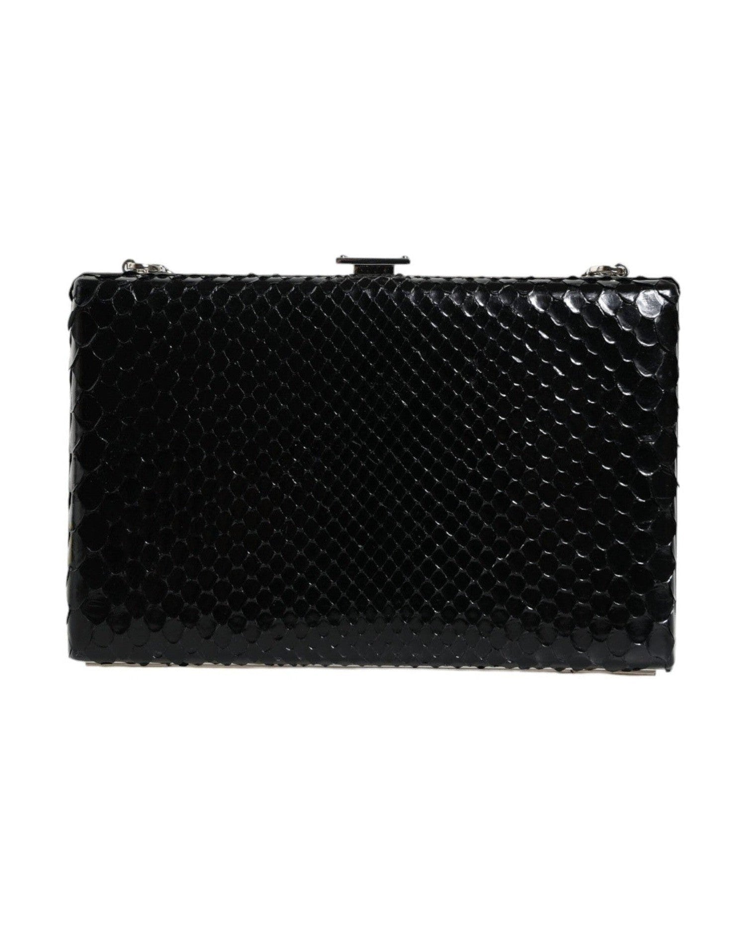 Dolce & Gabbana Leather Frame Clutch Mini Crossbody Black Silver Bag Glam Steals