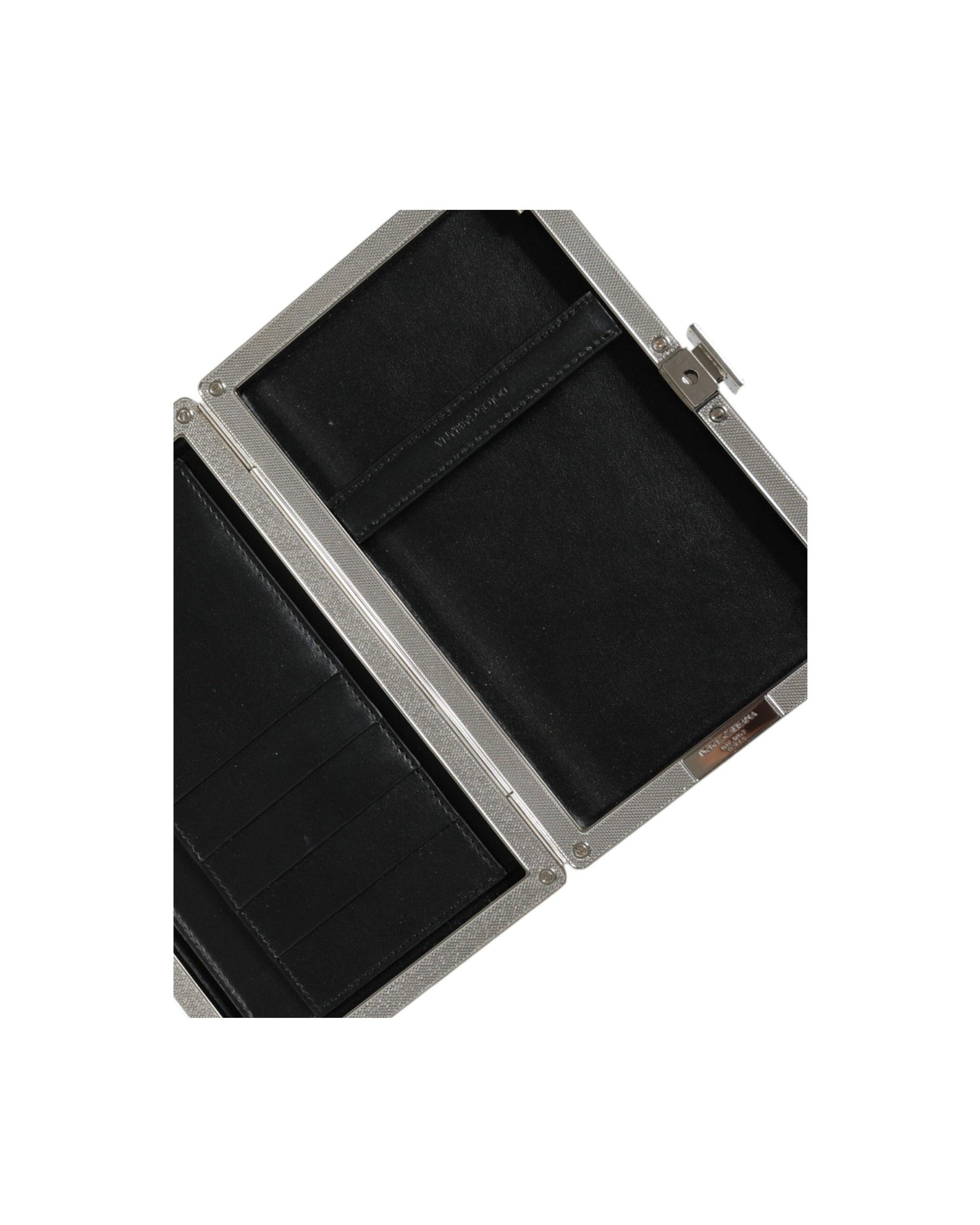 Dolce & Gabbana Leather Frame Clutch Mini Crossbody Black Silver Bag Glam Steals