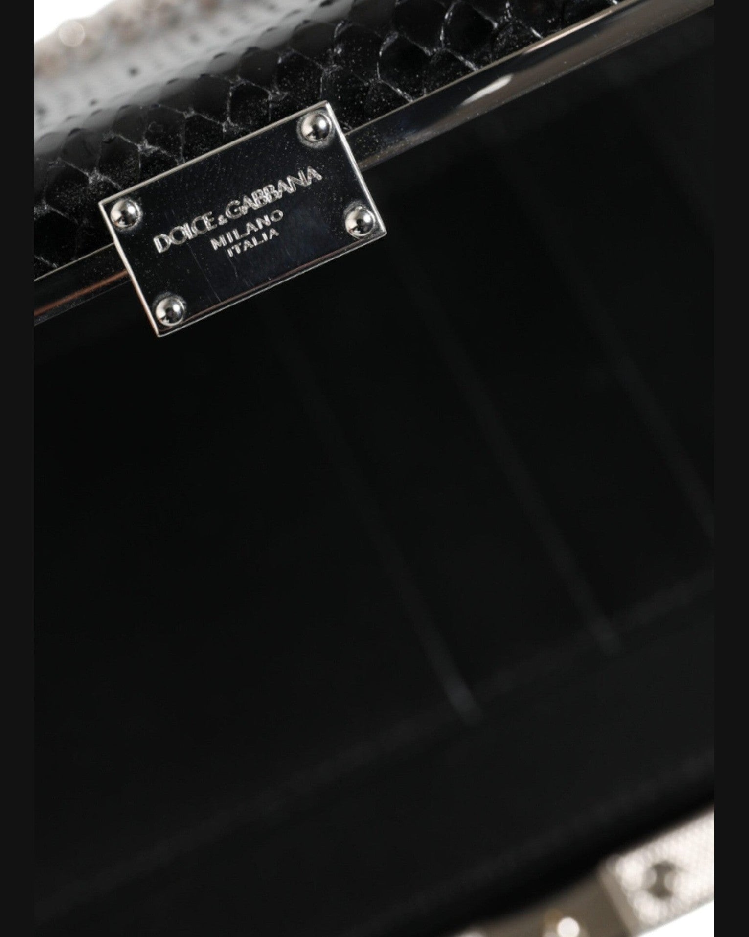 Dolce & Gabbana Leather Frame Clutch Mini Crossbody Black Silver Bag Glam Steals