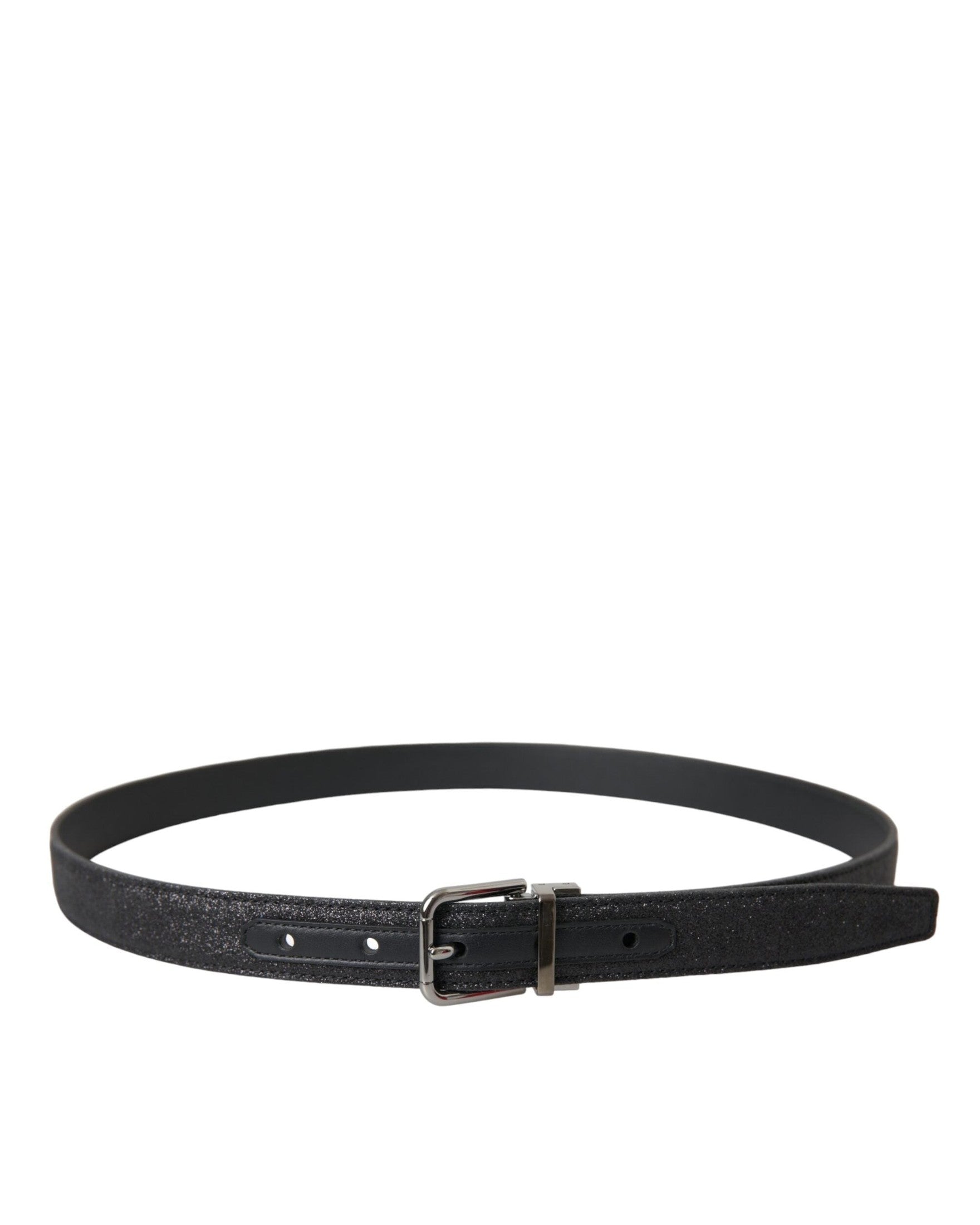 Dolce & Gabbana Black Leather Glittered Silver Buckle Belt Belts