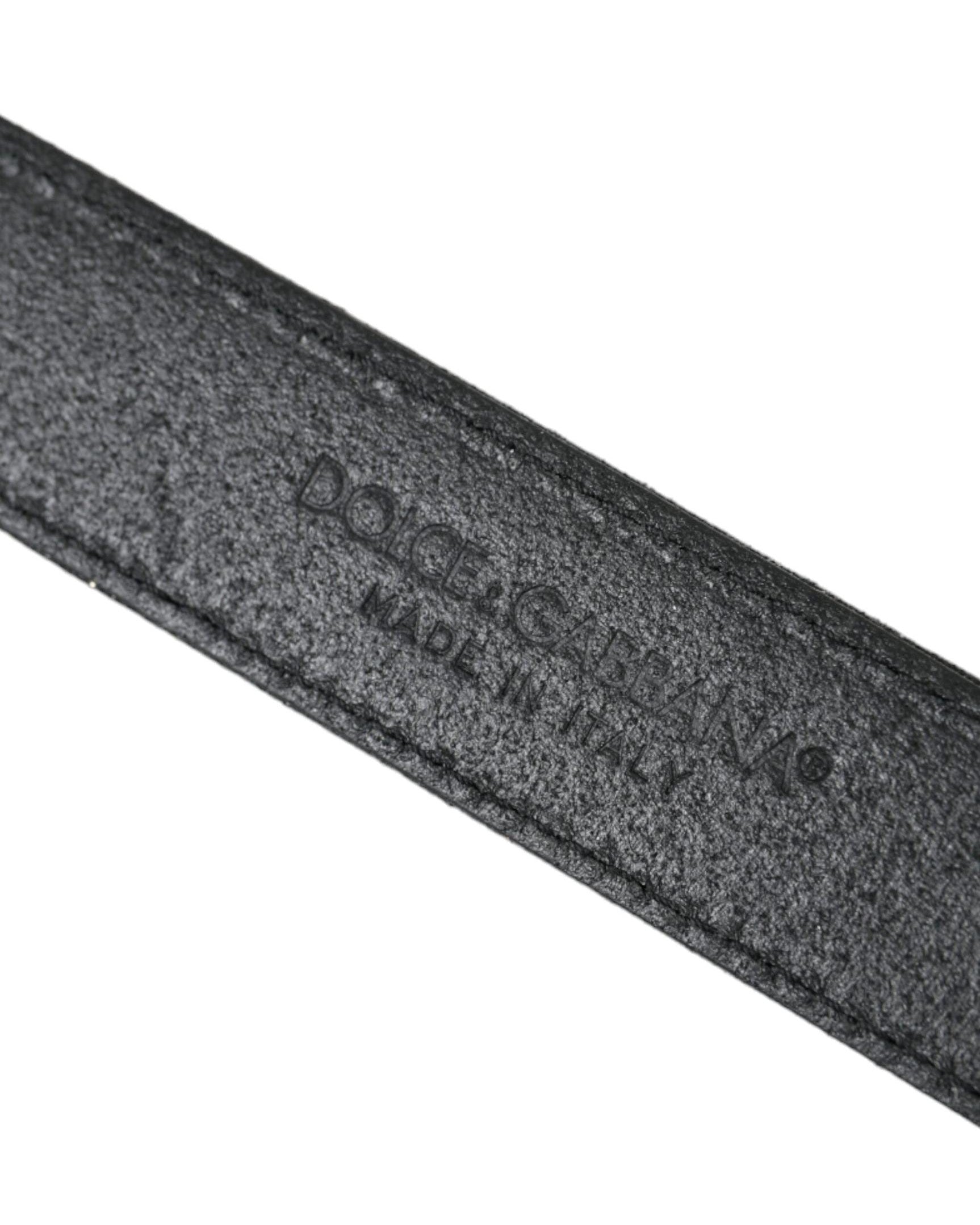 Dolce & Gabbana Black Leather Glittered Silver Buckle Belt Belts