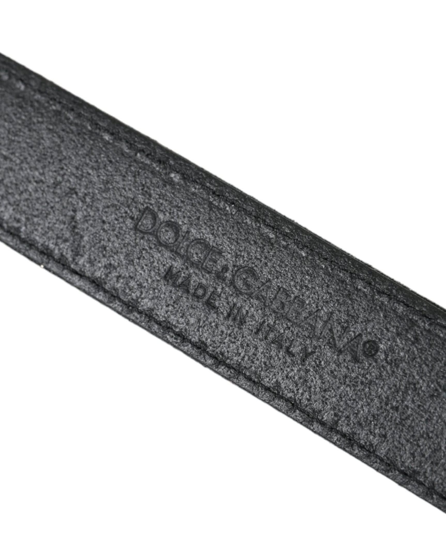 Dolce & Gabbana Black Leather Glittered Silver Buckle Belt Belts