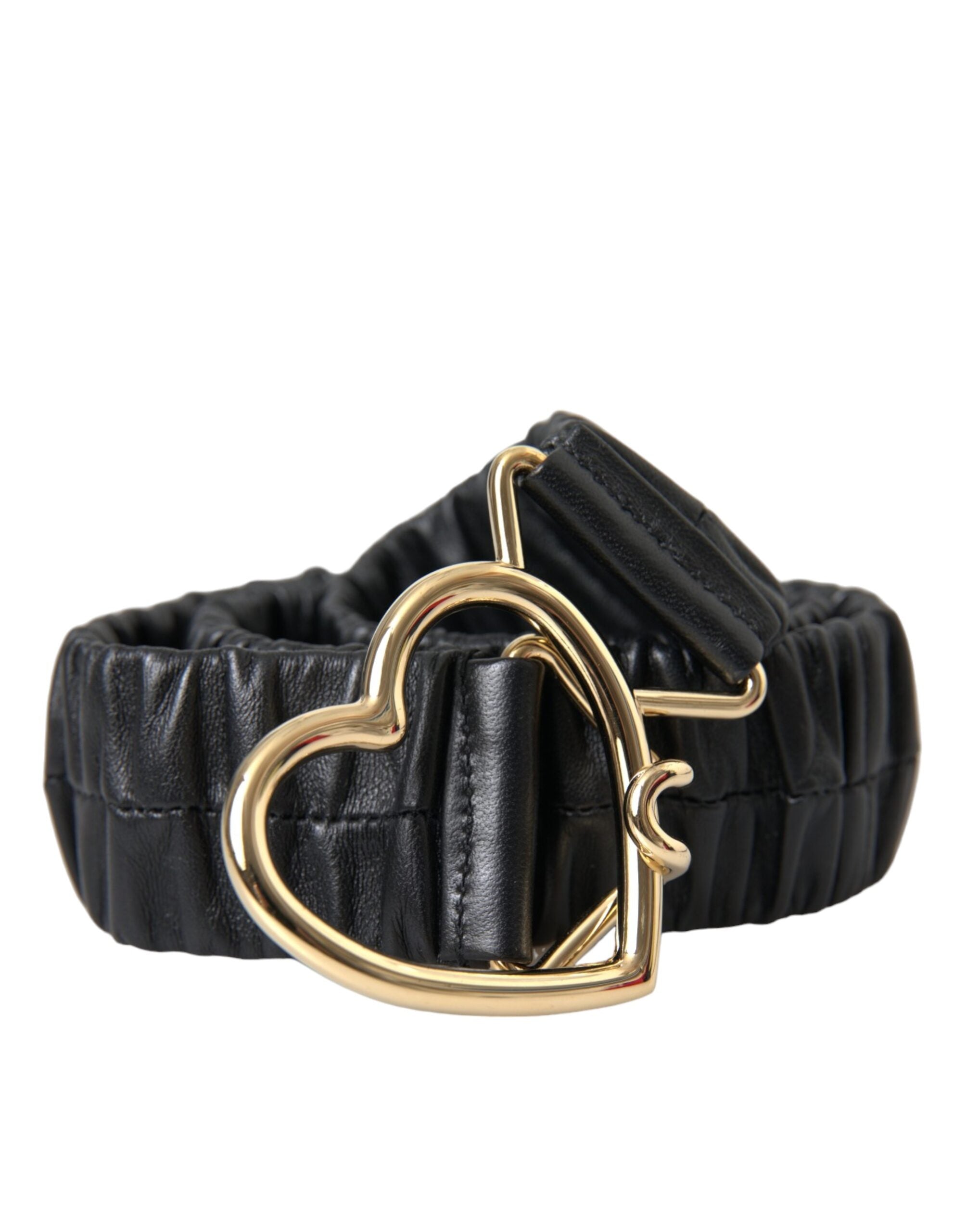 Dolce & Gabbana Black Leather Gold Heart Metal Buckle Belt Glam Steals
