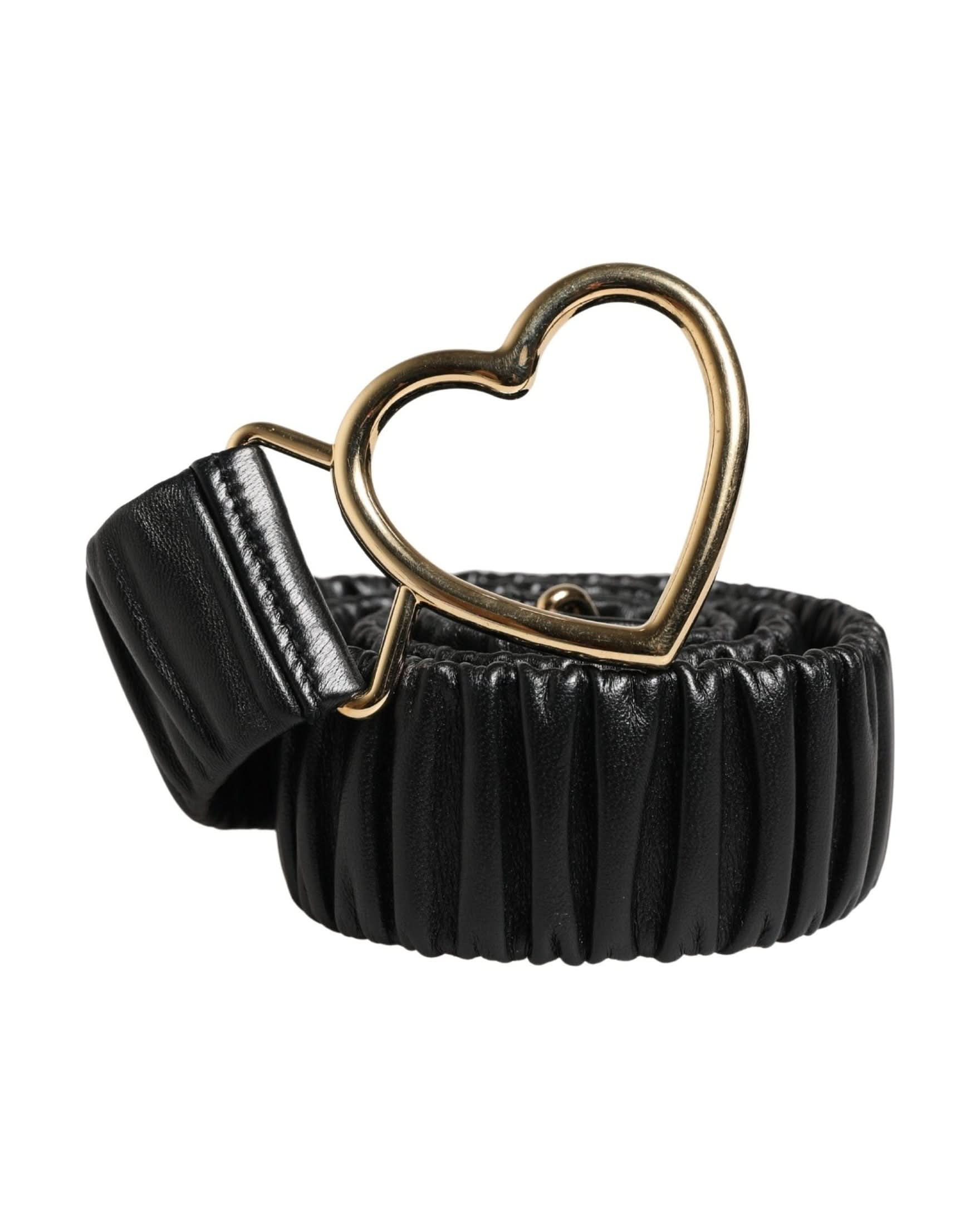 Dolce & Gabbana Black Leather Gold Heart Metal Buckle Belt
