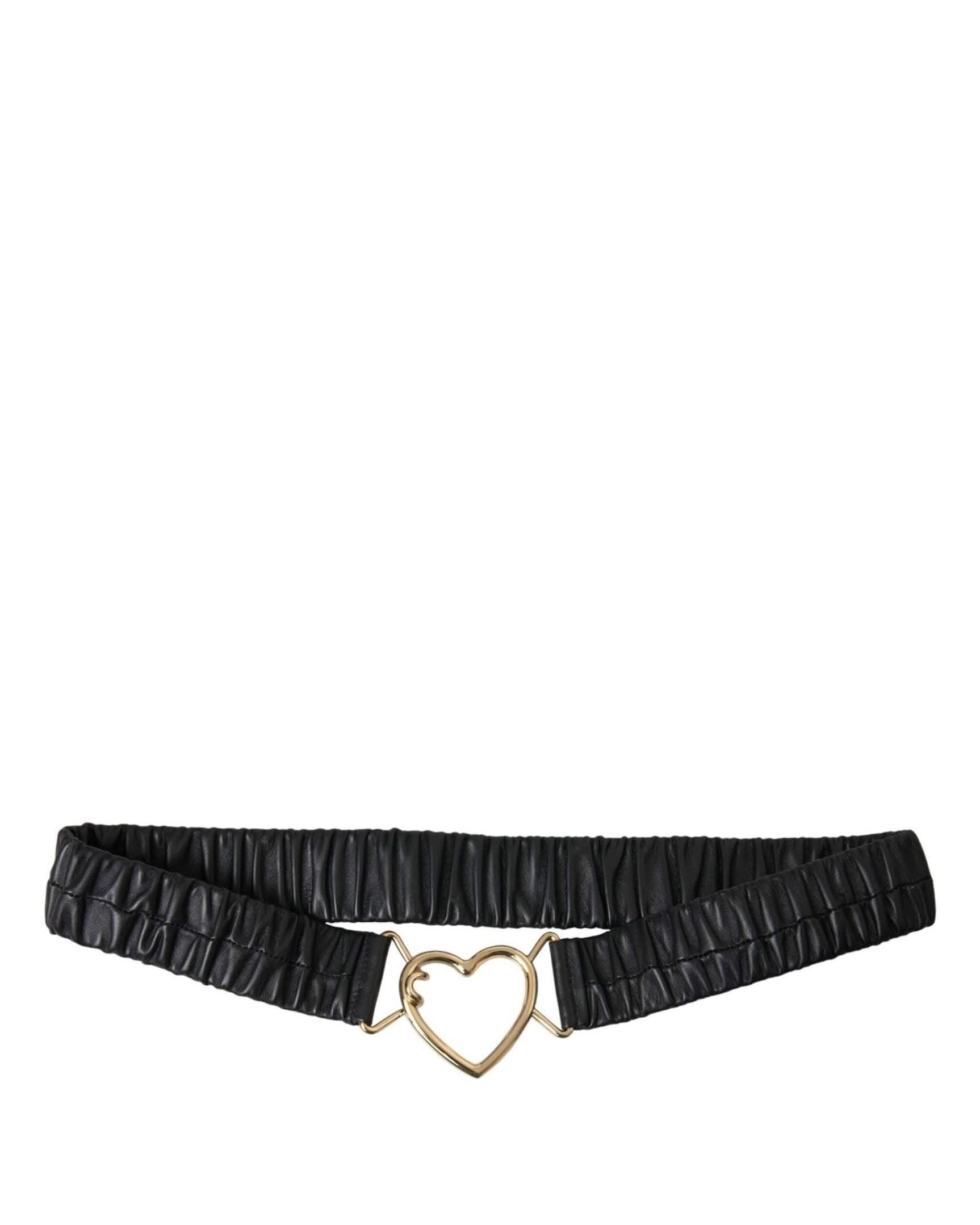 Dolce & Gabbana Black Leather Gold Heart Metal Buckle Belt Belts