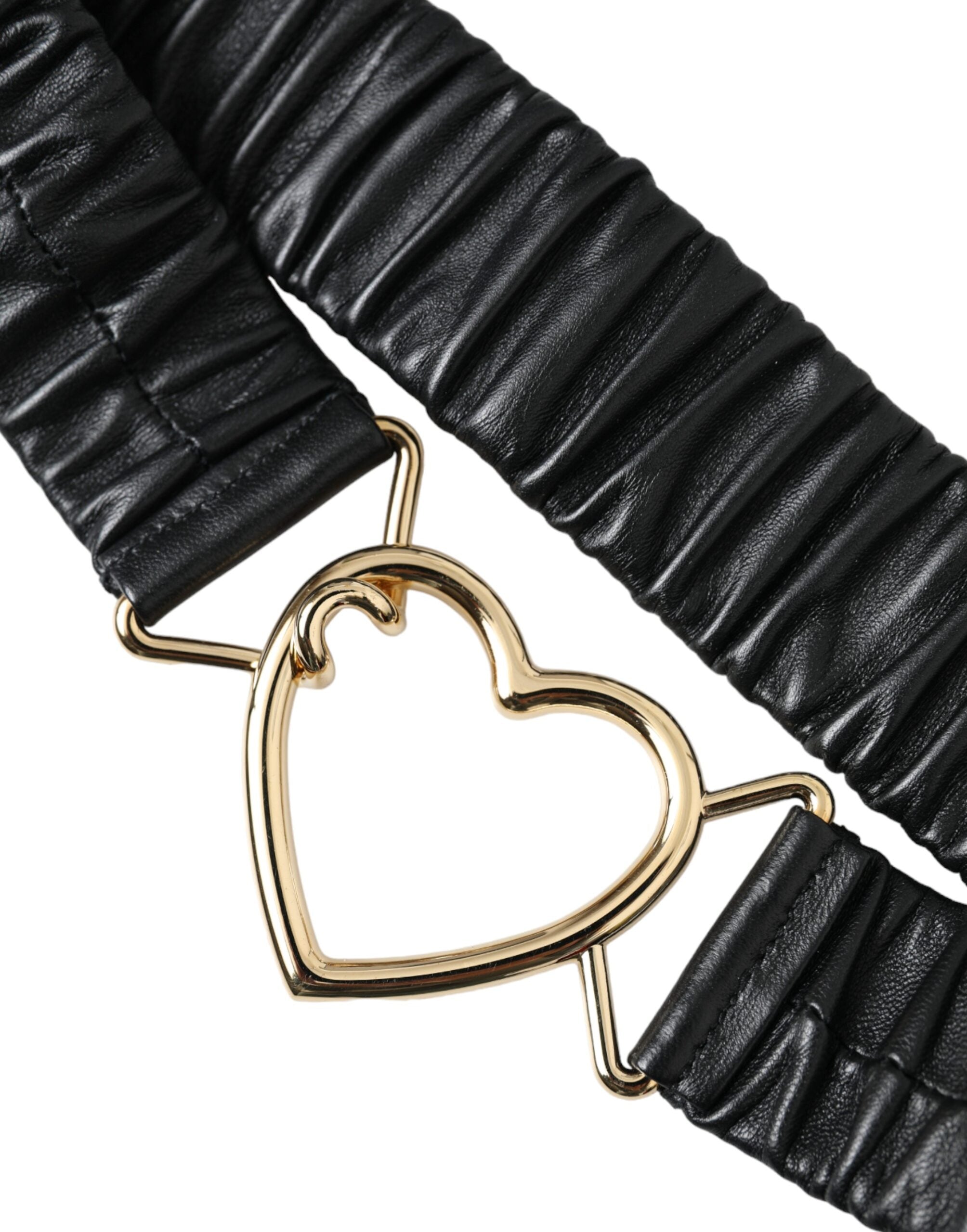 Dolce & Gabbana Black Leather Gold Heart Metal Buckle Belt Glam Steals