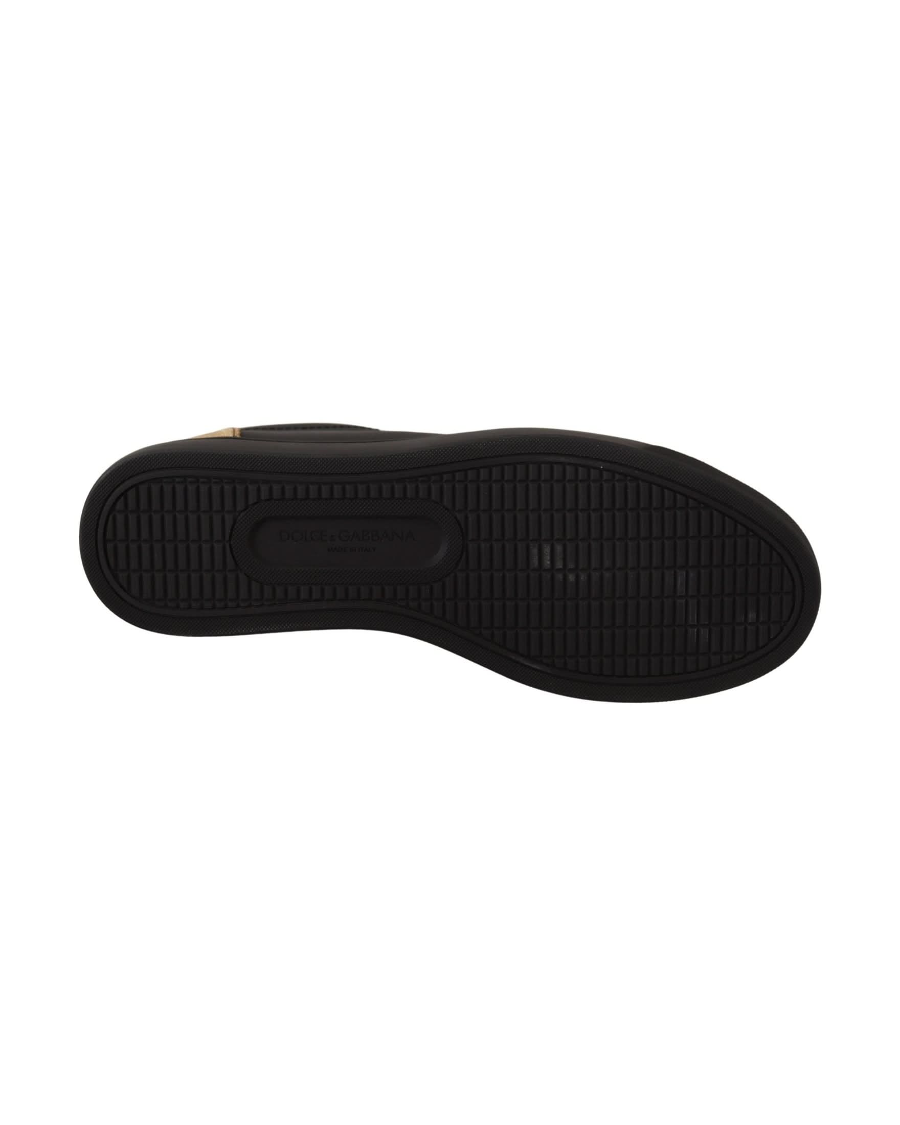 Dolce & Gabbana Black Leather Gold Low Top Sneakers Sneakers