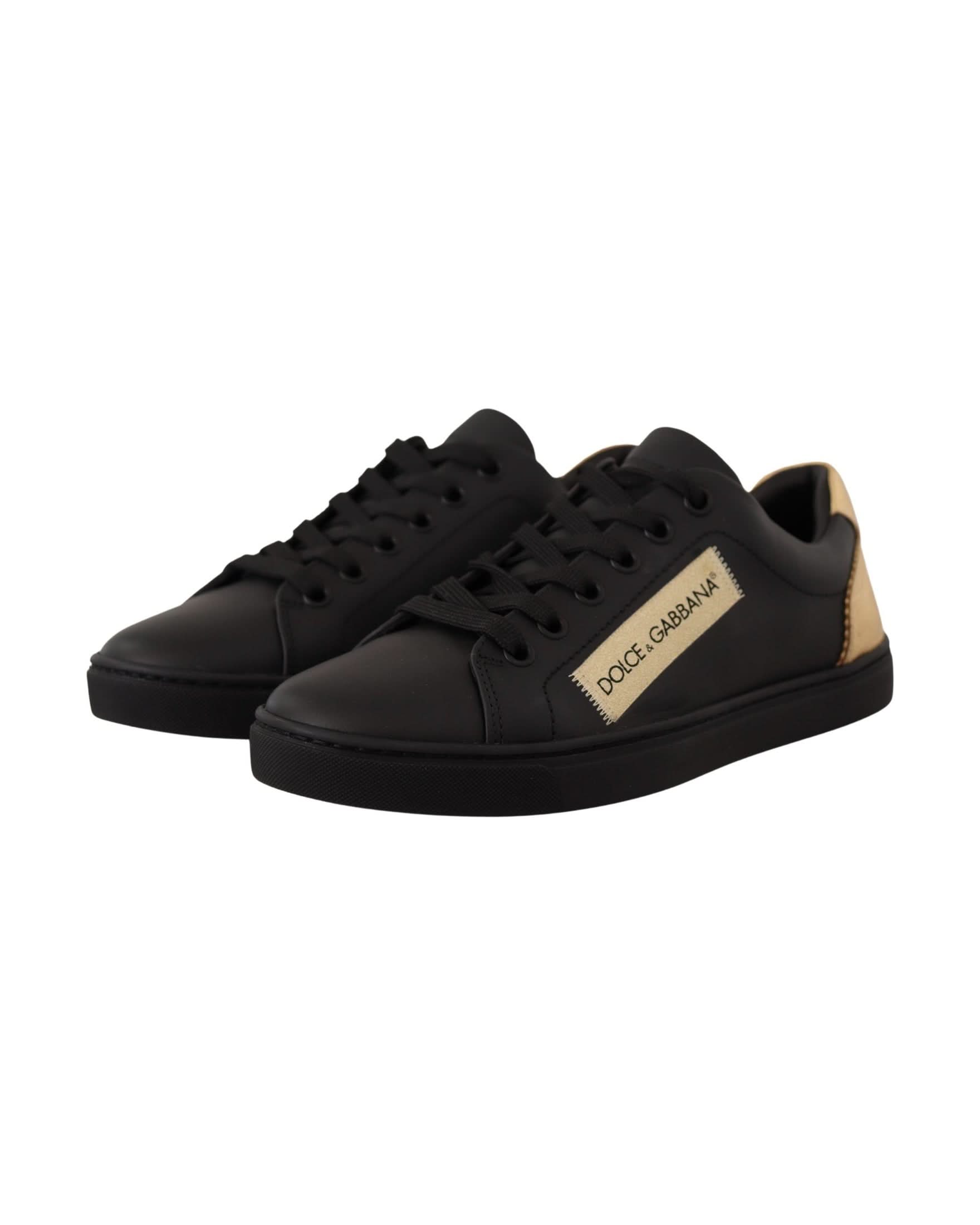 Dolce & Gabbana Black Leather Gold Low Top Sneakers Sneakers
