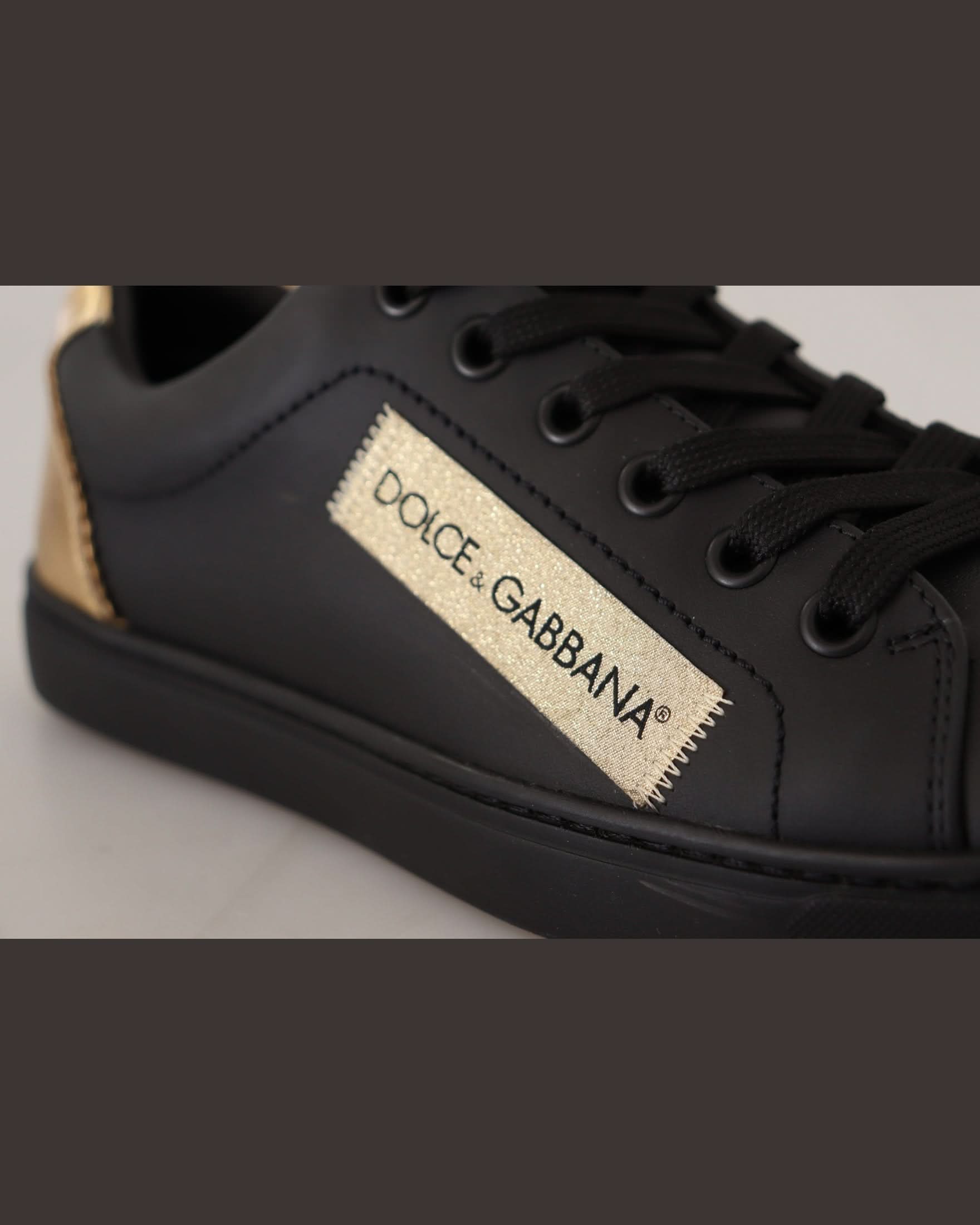 Dolce & Gabbana Black Leather Gold Low Top Sneakers Sneakers
