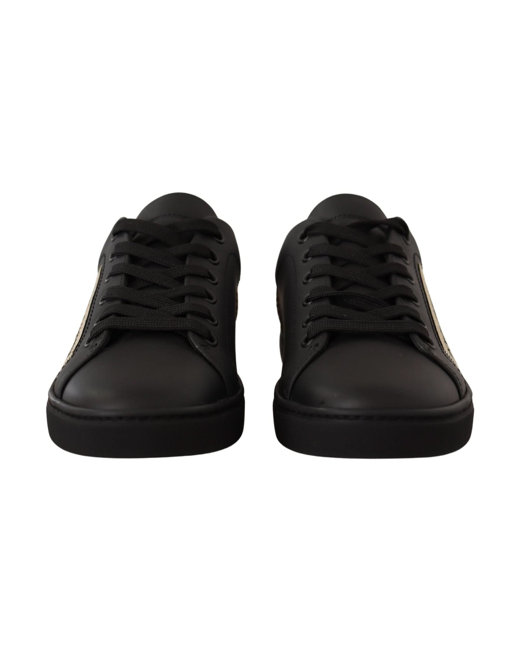 Dolce & Gabbana Black Leather Gold Low Top Sneakers Sneakers