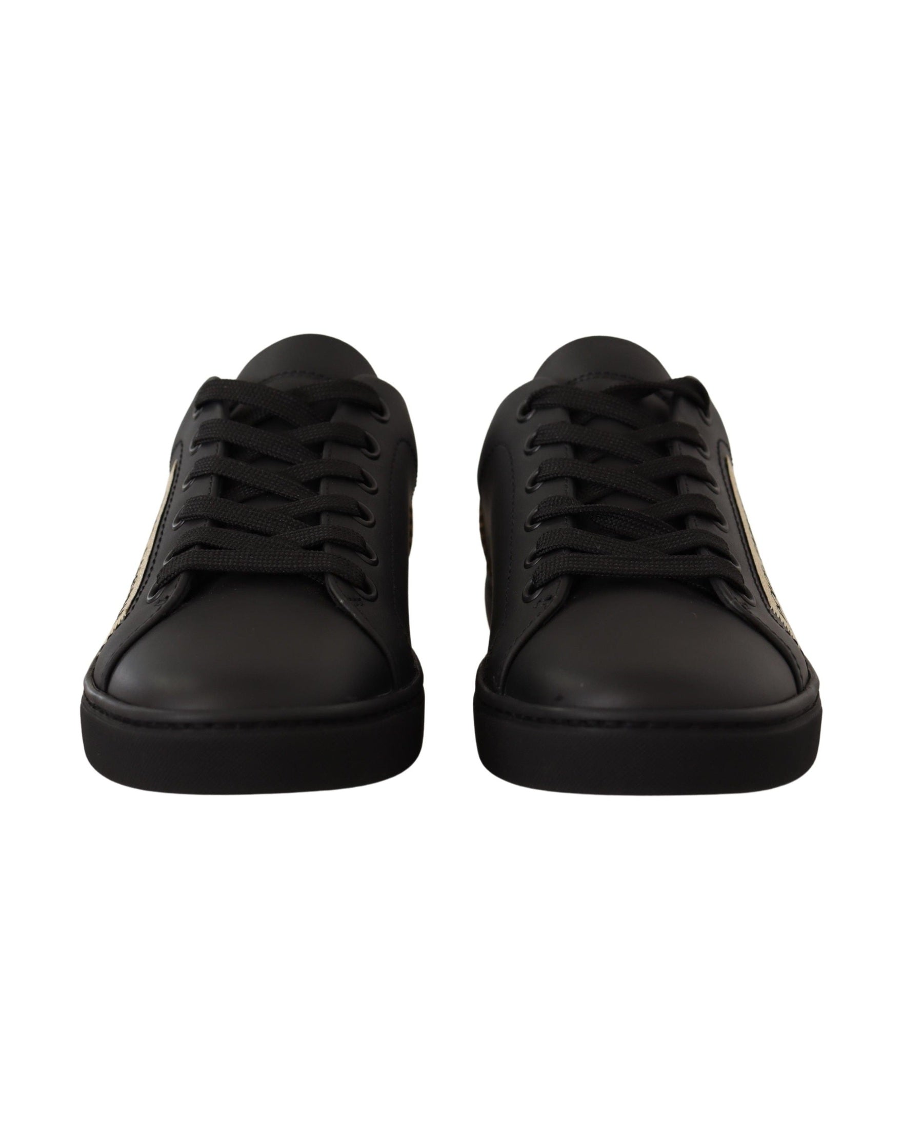 Dolce & Gabbana Black Leather Gold Low Top Sneakers Glam Steals