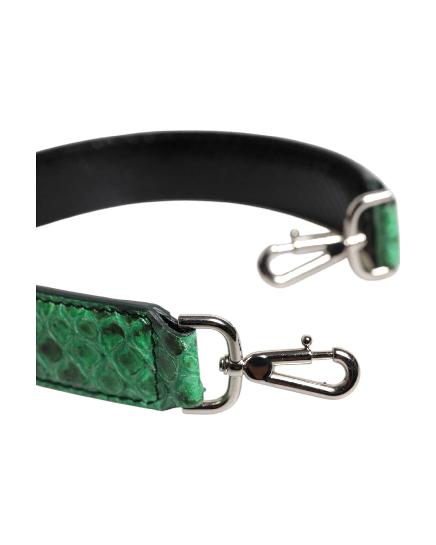 Dolce & Gabbana Black Leather Green Exotic Bag Shoulder Strap Glam Steals