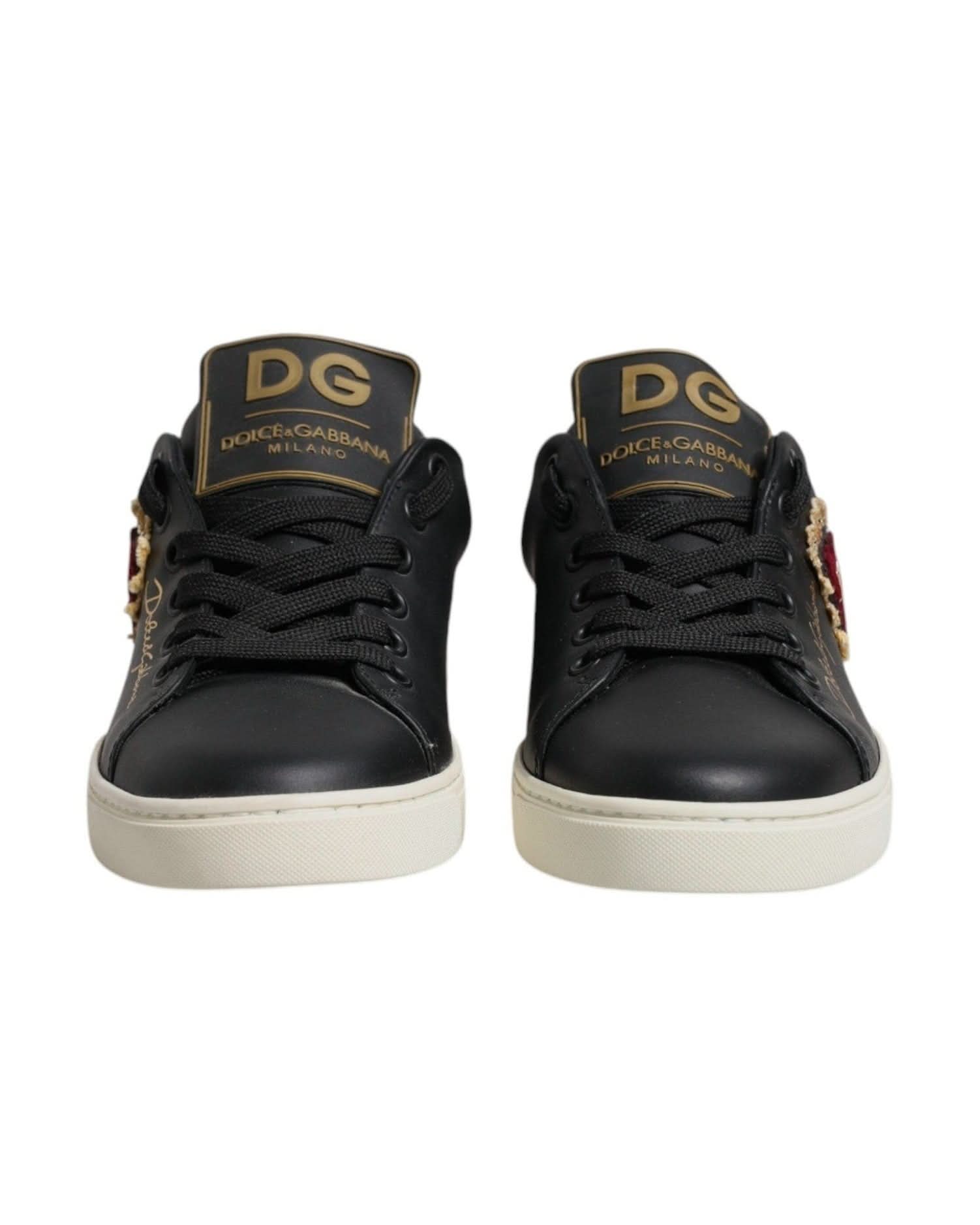 Dolce & Gabbana Black Leather Heart Sneakers Shoes Sneakers