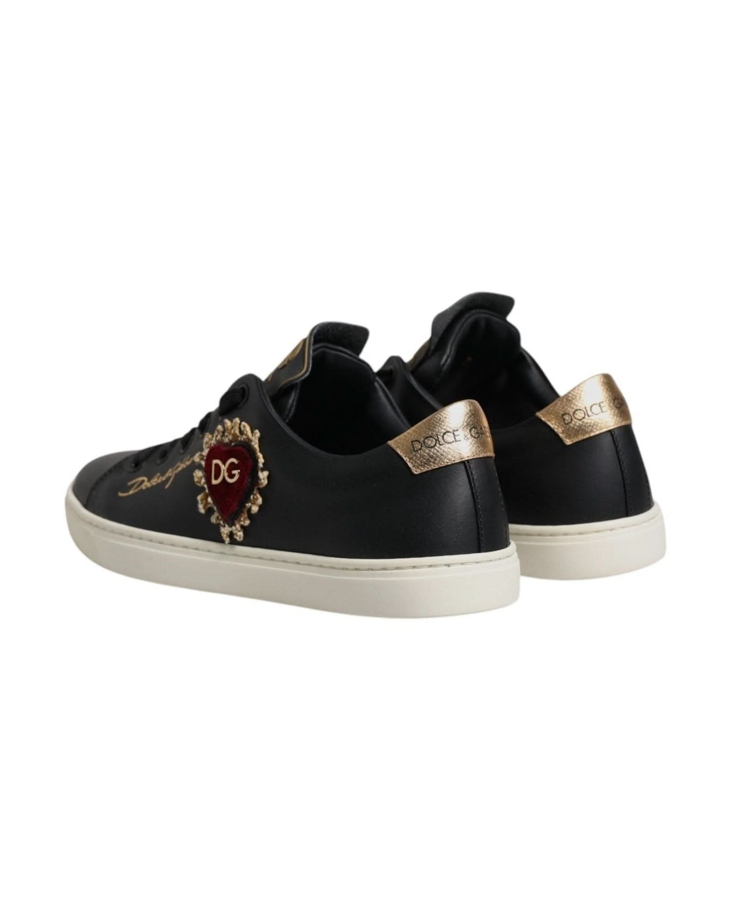 Dolce & Gabbana Black Leather Heart Sneakers Shoes Sneakers