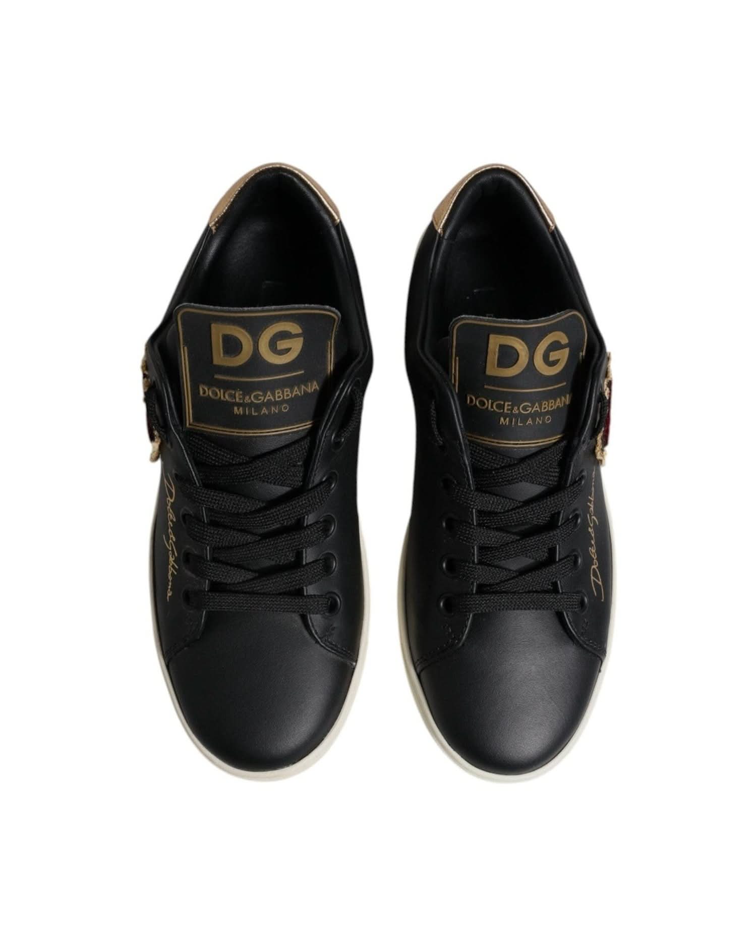 Dolce & Gabbana Black Leather Heart Sneakers Shoes Sneakers