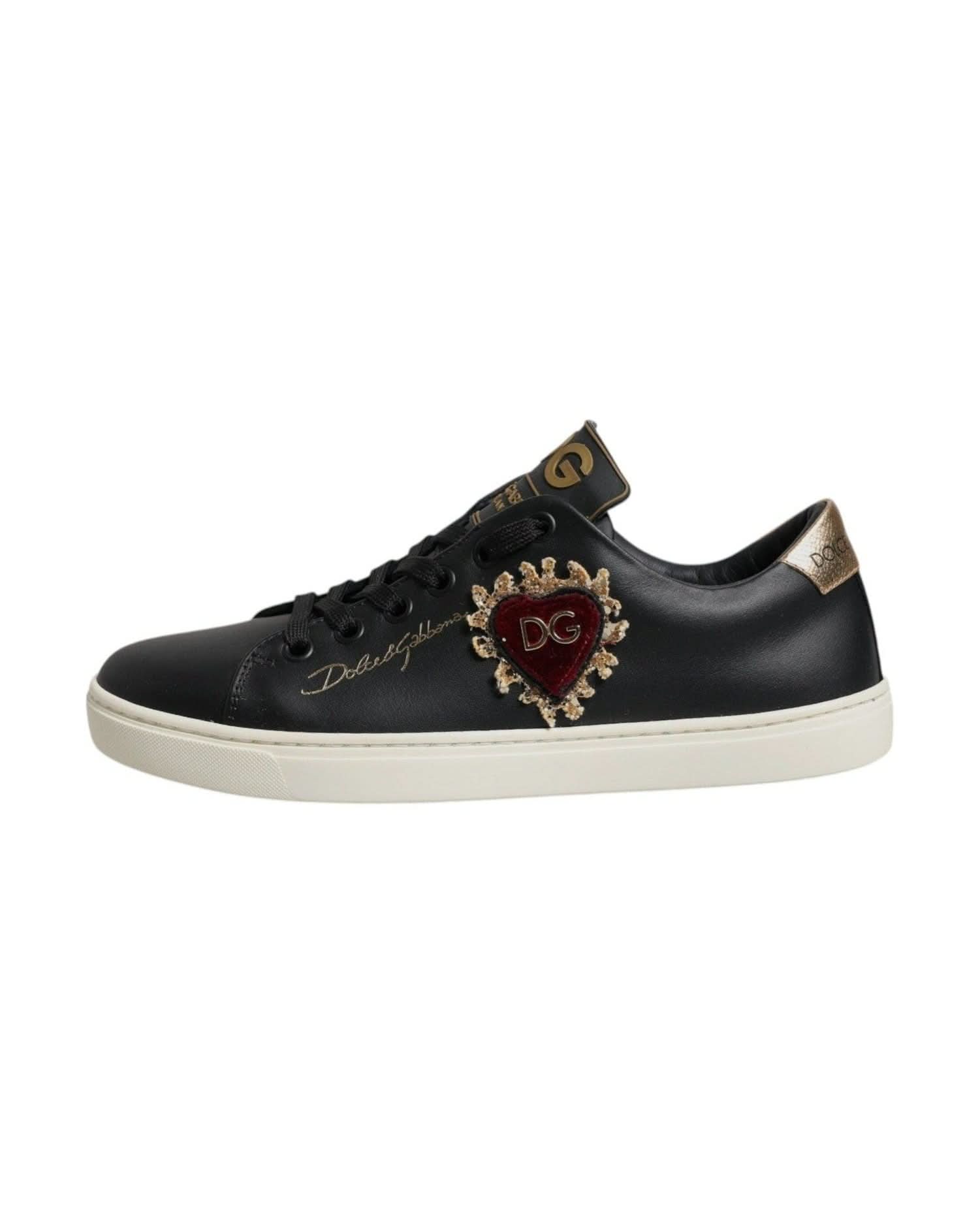 Dolce & Gabbana Black Leather Heart Sneakers Shoes Sneakers