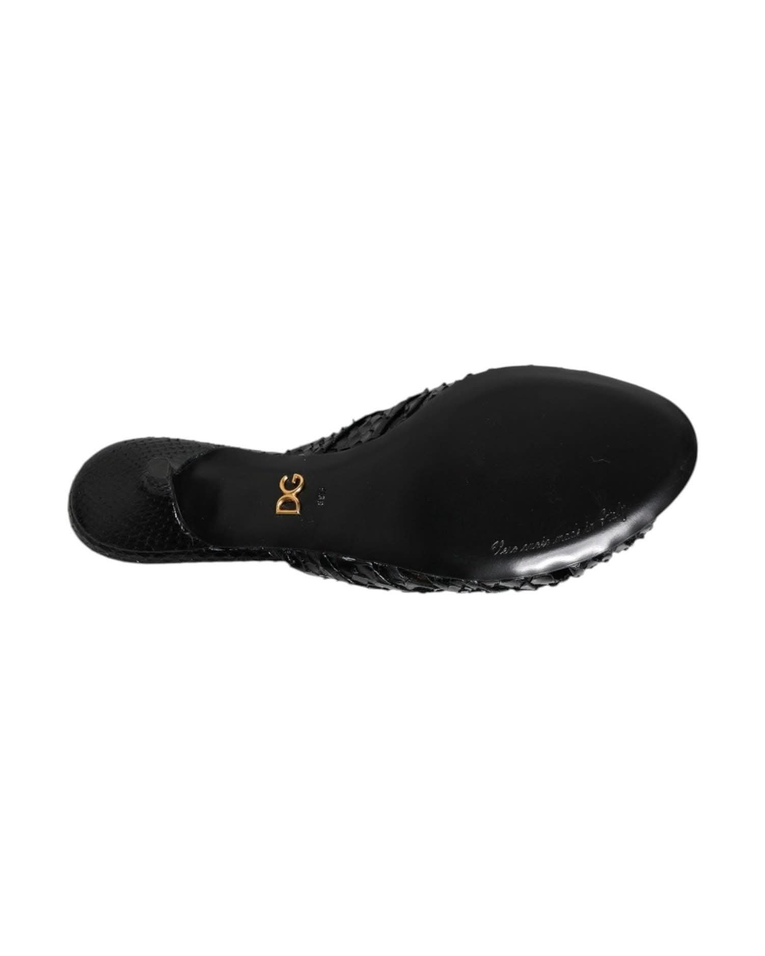 Dolce & Gabbana Black Leather Heels Slides Sandals Shoes Sandals