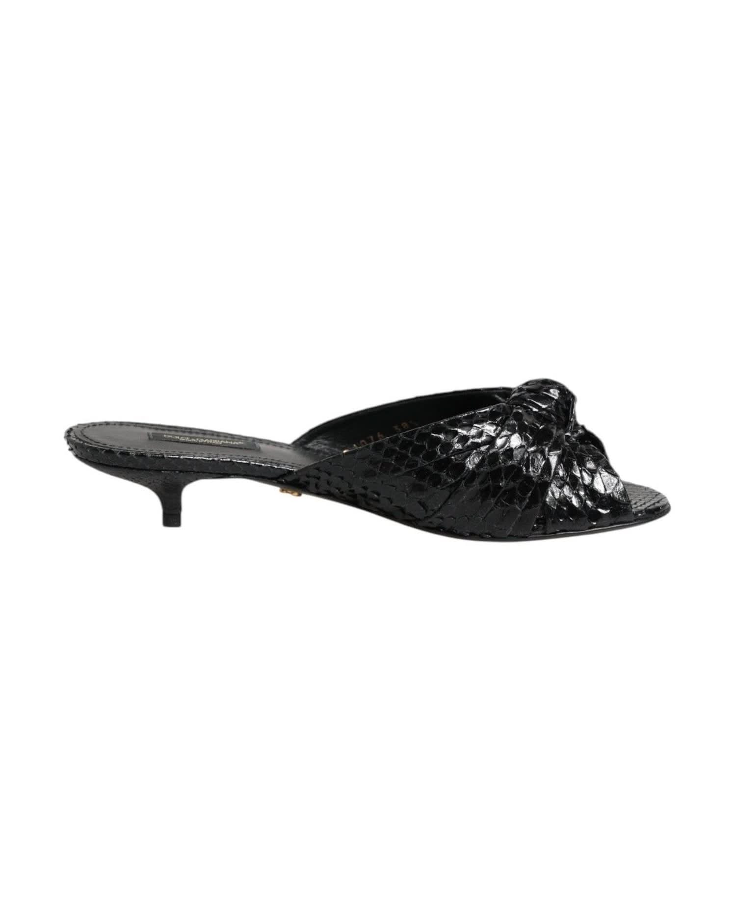 Dolce & Gabbana Black Leather Heels Slides Sandals Shoes Heels