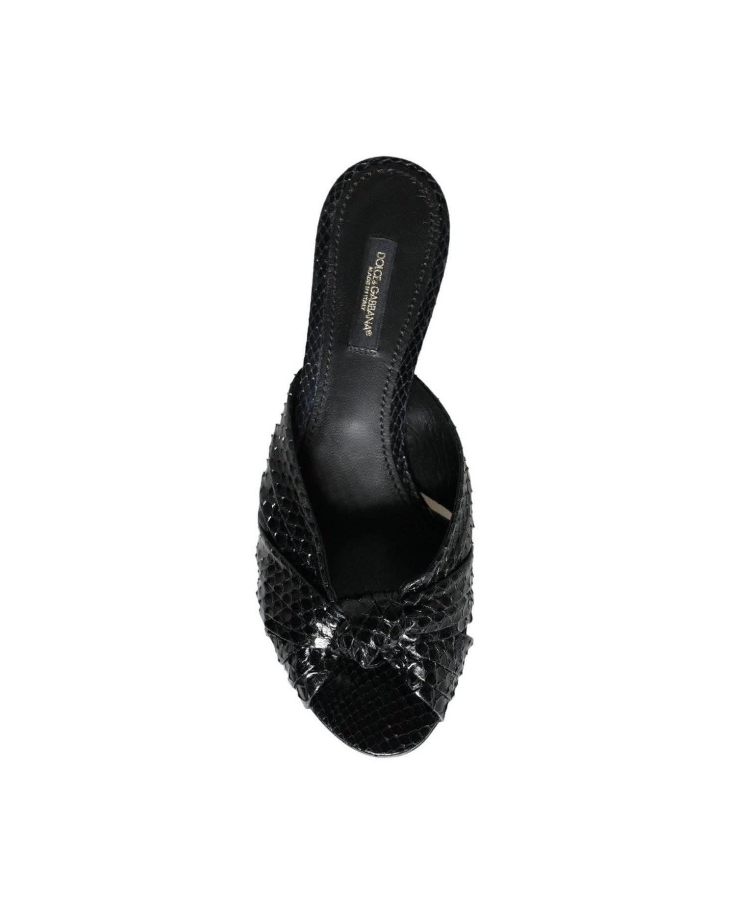Dolce & Gabbana Black Leather Heels Slides Sandals Shoes Heels