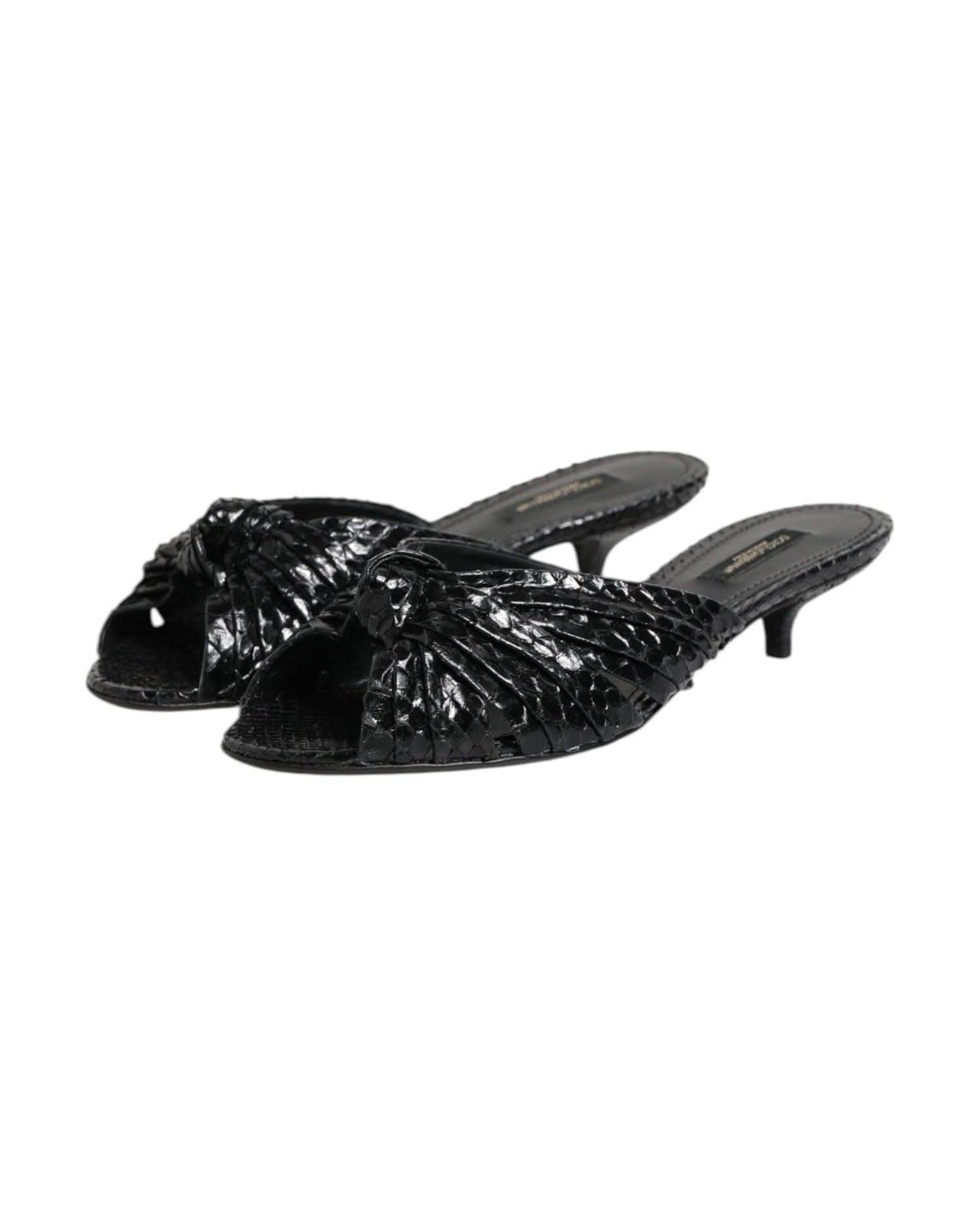 Dolce & Gabbana Black Leather Heels Slides Sandals Shoes Heels