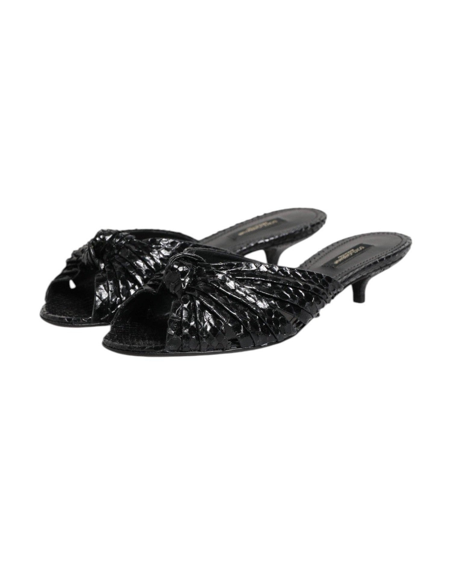 Dolce & Gabbana Black Leather Heels Slides Sandals Shoes Heels