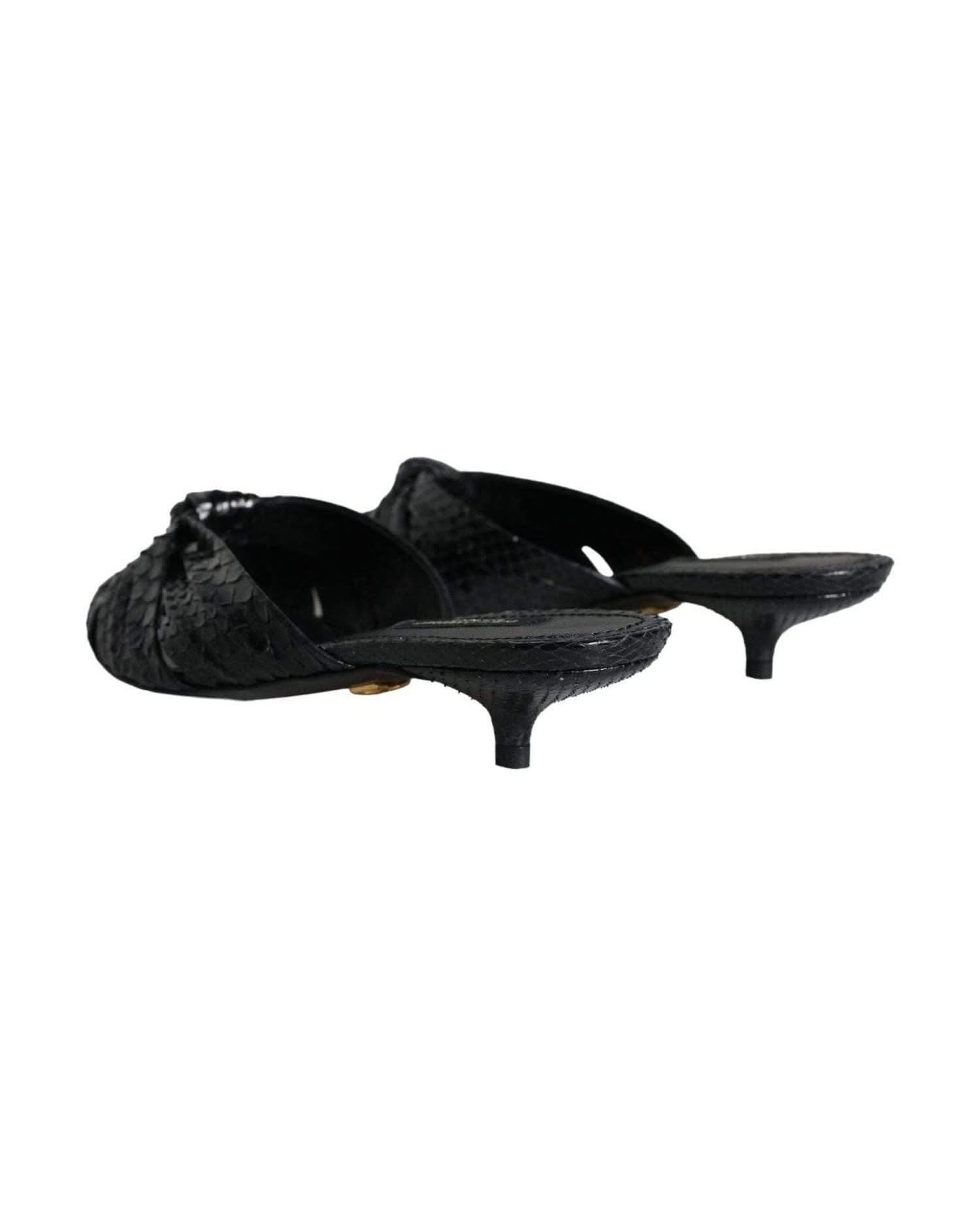 Dolce & Gabbana Black Leather Heels Slides Sandals Shoes Heels
