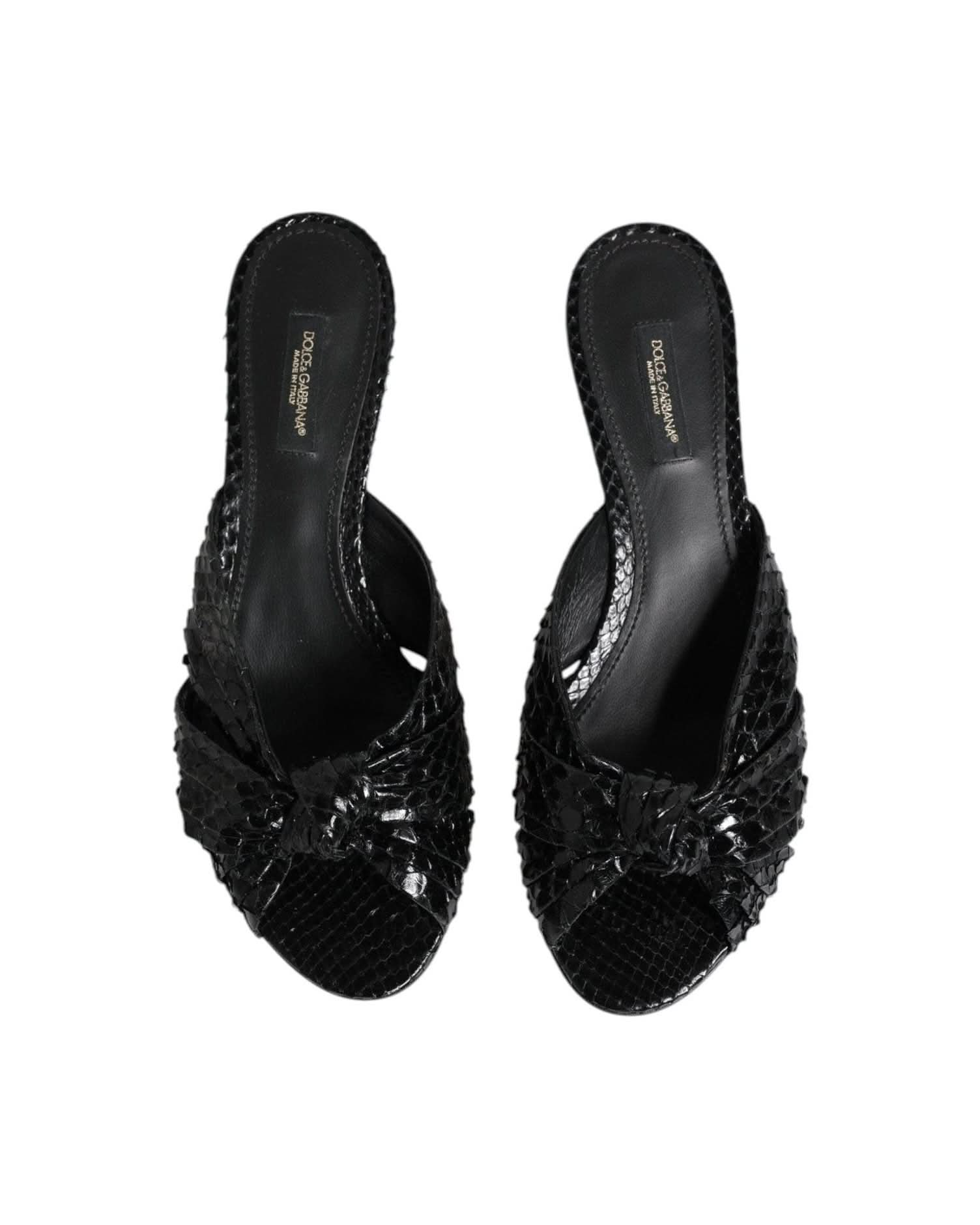 Dolce & Gabbana Black Leather Heels Slides Sandals Shoes Sandals