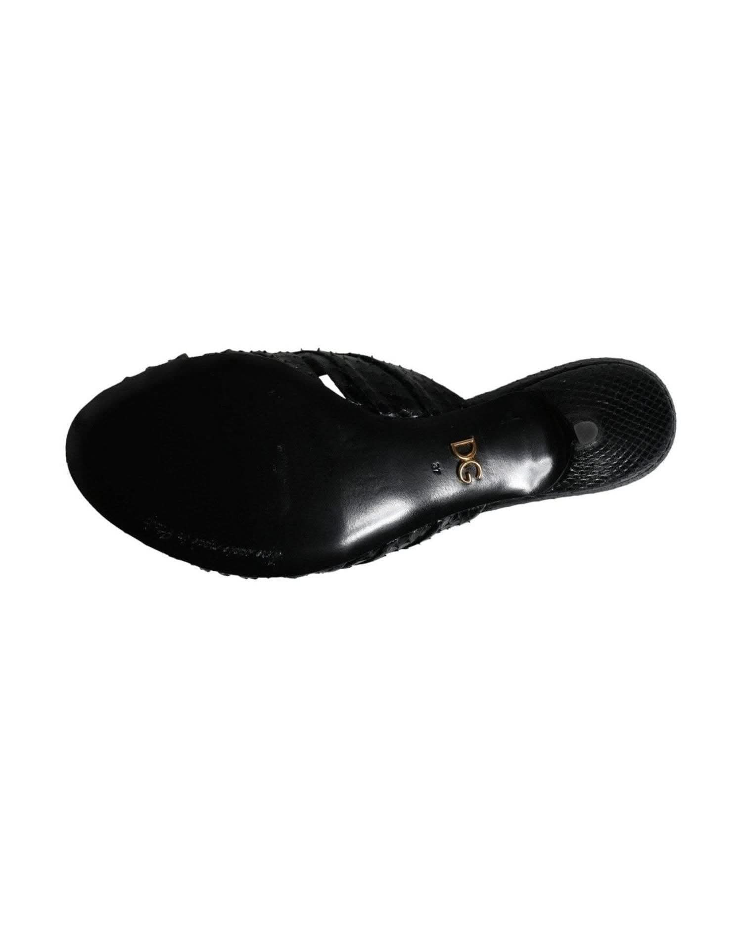 Dolce & Gabbana Black Leather Heels Slides Sandals Shoes Heels