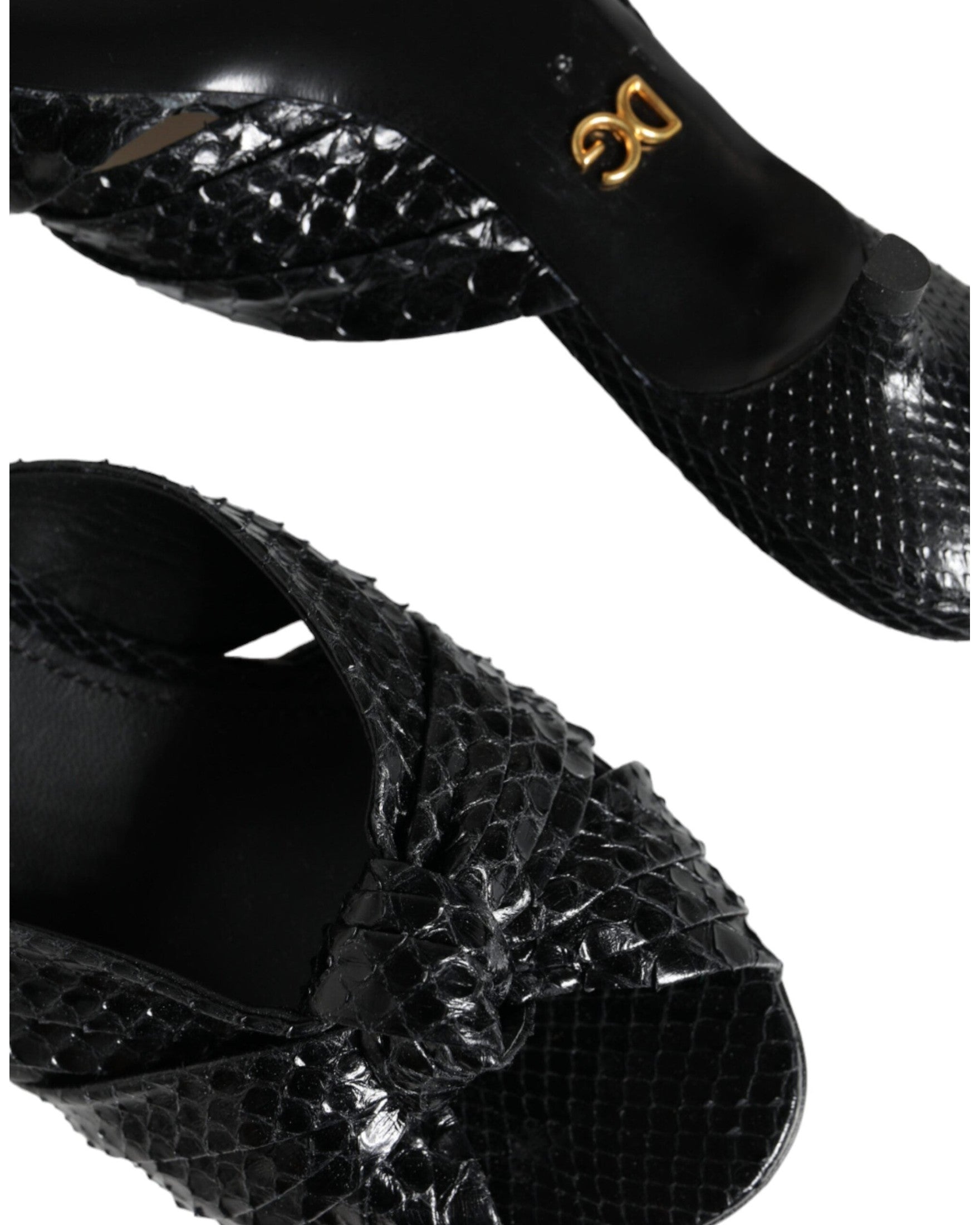 Dolce & Gabbana Black Leather Heels Slides Sandals Shoes Glam Steals