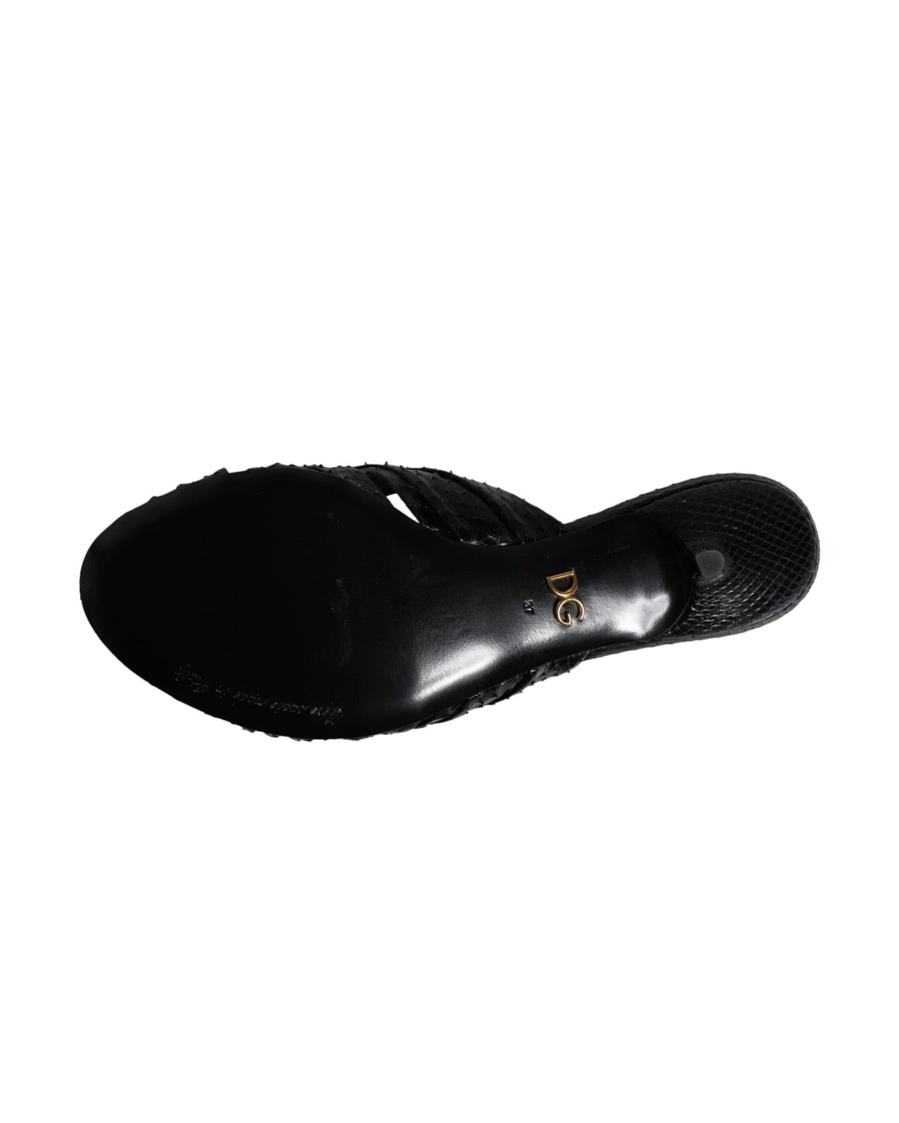 Dolce & Gabbana Black Leather Heels Slides Sandals Shoes Glam Steals
