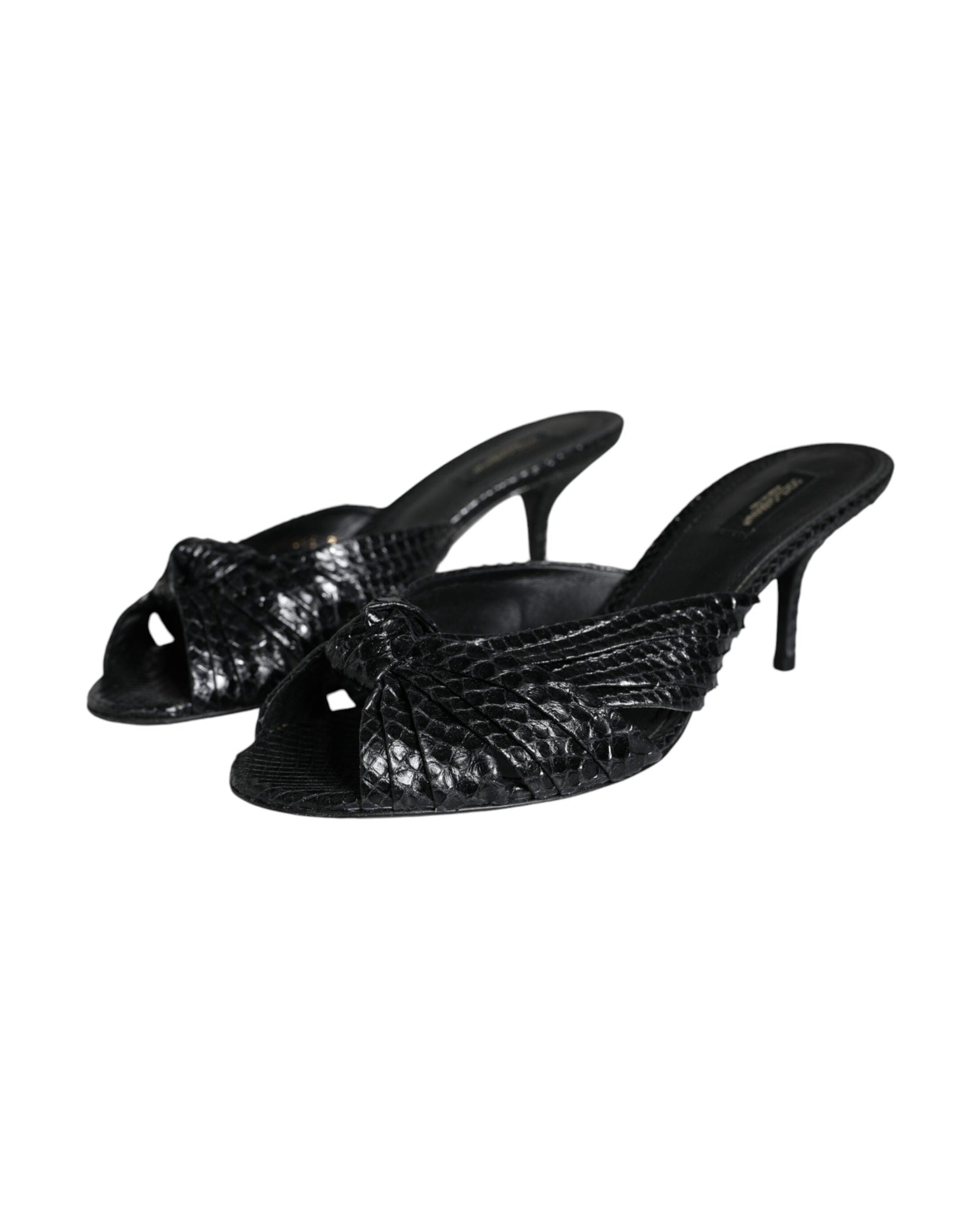 Dolce & Gabbana Black Leather Heels Slides Sandals Shoes Glam Steals