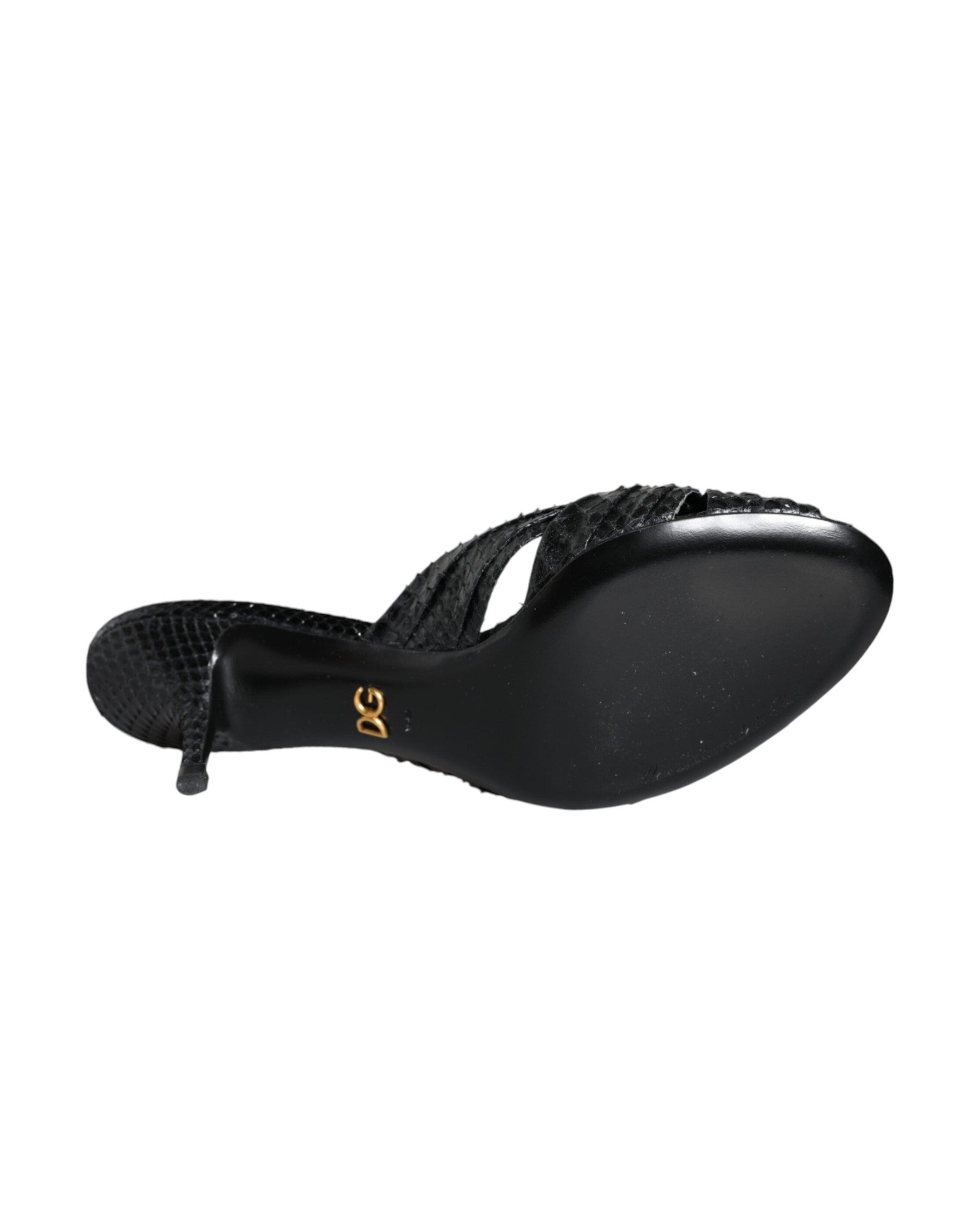 Dolce & Gabbana Black Leather Heels Slides Sandals Shoes Glam Steals